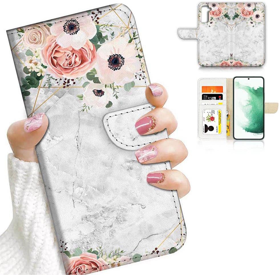 For Samsung S22+, Samsung Galaxy S22 Plus, Art Designed Flip Wallet Style Cover Case Flower Butterfly Dragonfly Full Body Protection AD003 (#24878 Red Gothic Rose S22+)