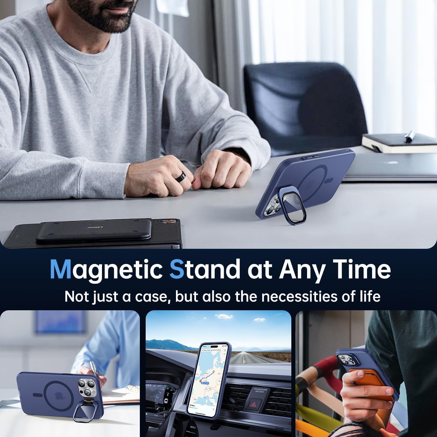 Degeca for Iphone 14 Pro Case, Military Grade Drop Protection, Compatible with Magsafe, Built-In Stash Stand & Camera Lens Protector, Magnetic Phone Case 6.1", Blue  degeca   