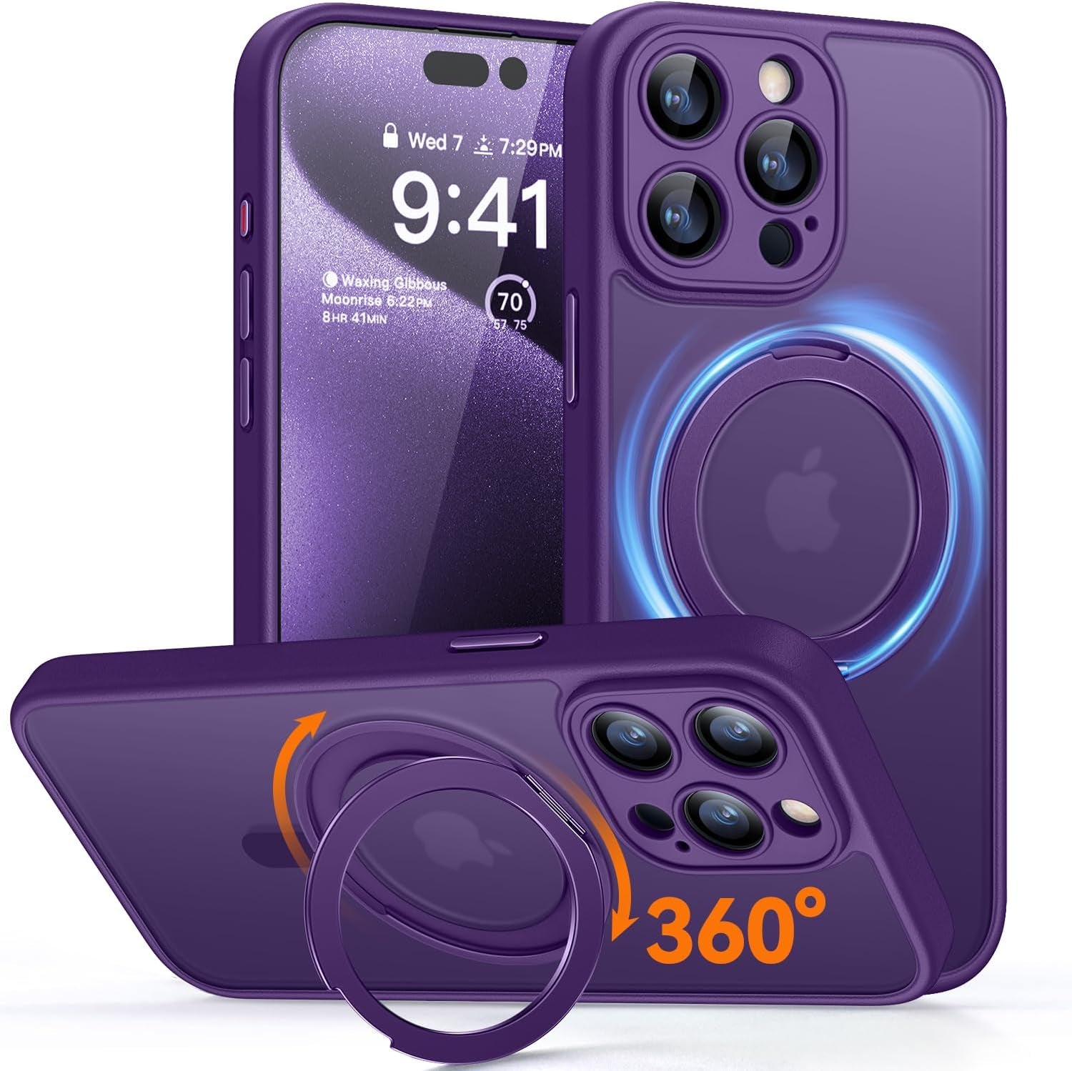CANSHN 360° Spin Magnetic Stand for Iphone 17 Pro Max Case with Camera Control [Full Camera Protection] [Compatible with Magsafe] Translucent Matte Shockproof Protective Phone Cover 6.9" -Deep Purple