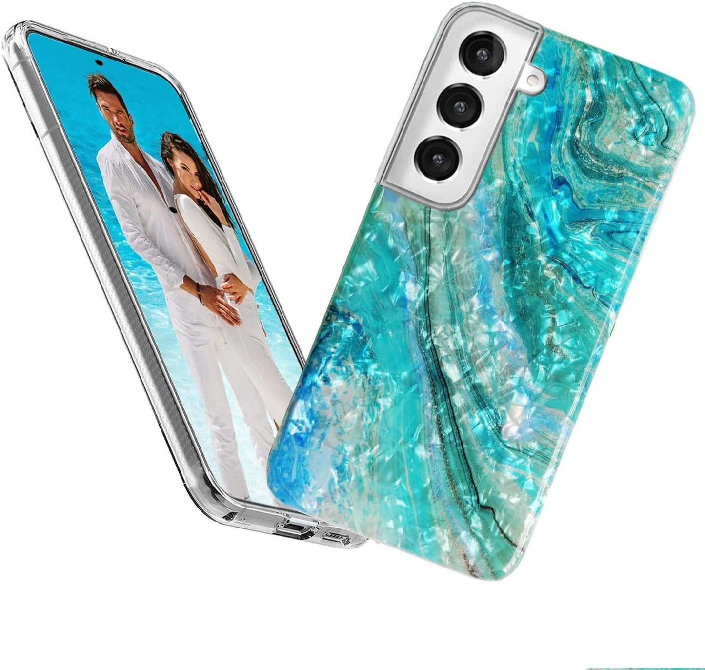 For Samsung Galaxy S22 plus Case for Girl Women Men, Glitter Mother of Pearl Shiny Sparkle Bling Slim Soft TPU Protective Back Phone Case Cover for Galaxy S22+ 6.6,Cute Pink Blue Mermaid Tail