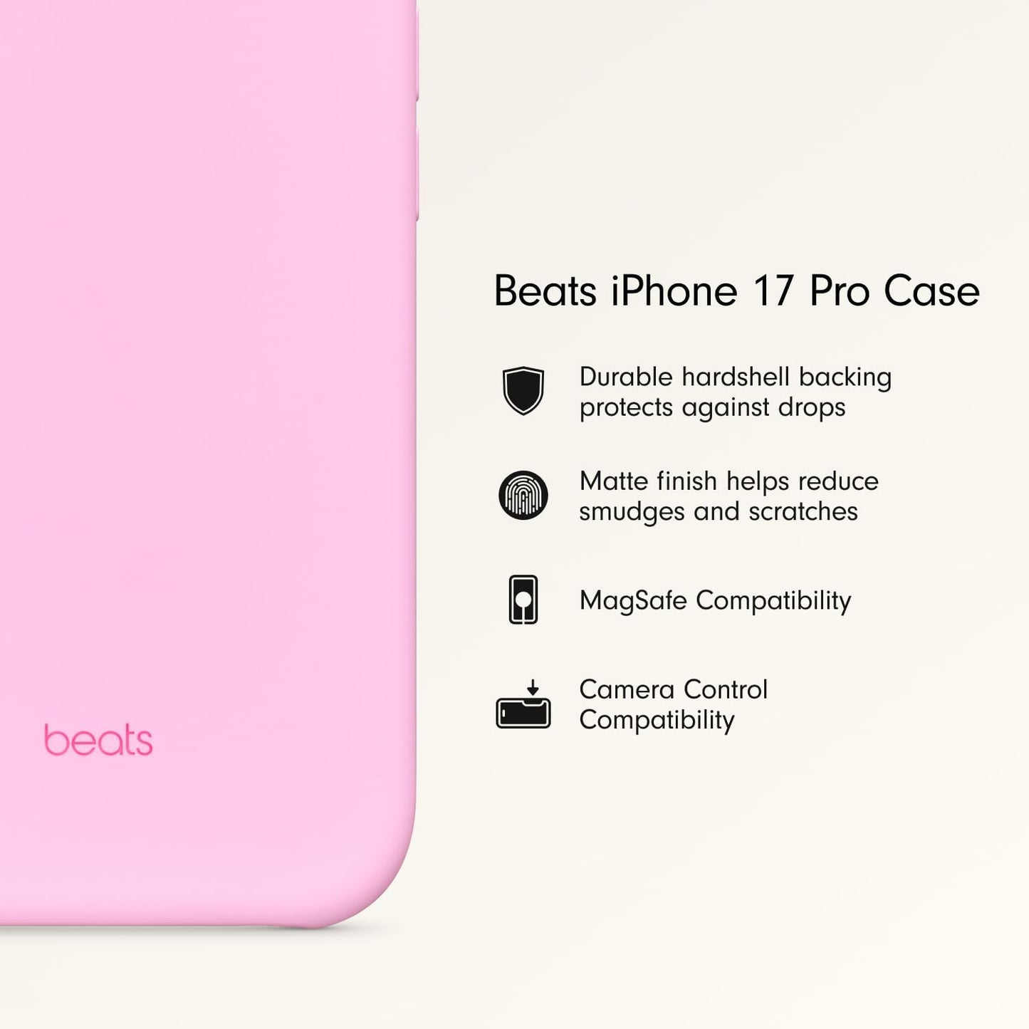 Beats Iphone 17 Pro Case with Magsafe & Camera Control, Matte Finish, Microfiber Lining – Pebble Pink