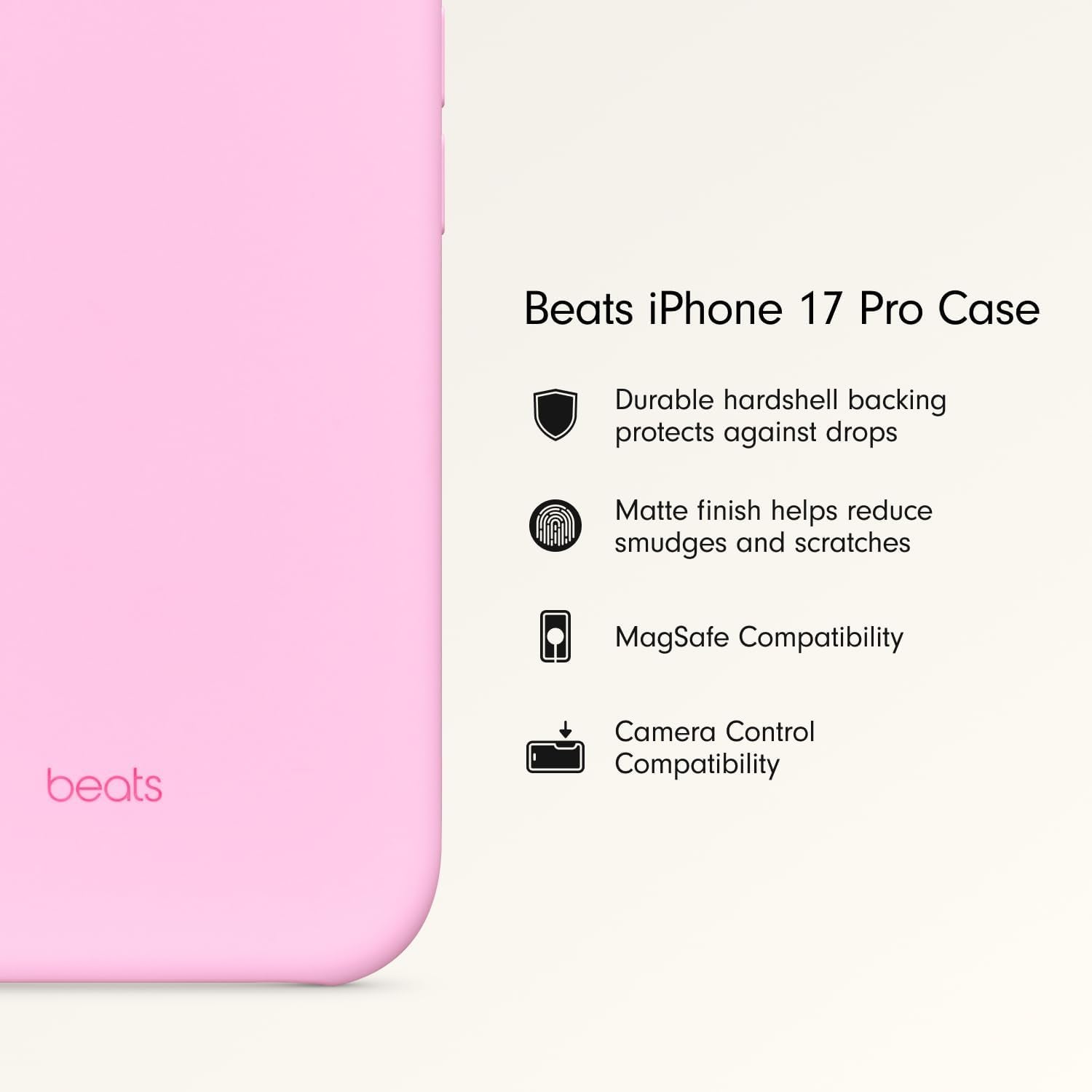 Beats Iphone 17 Pro Case with Magsafe & Camera Control, Matte Finish, Microfiber Lining – Pebble Pink