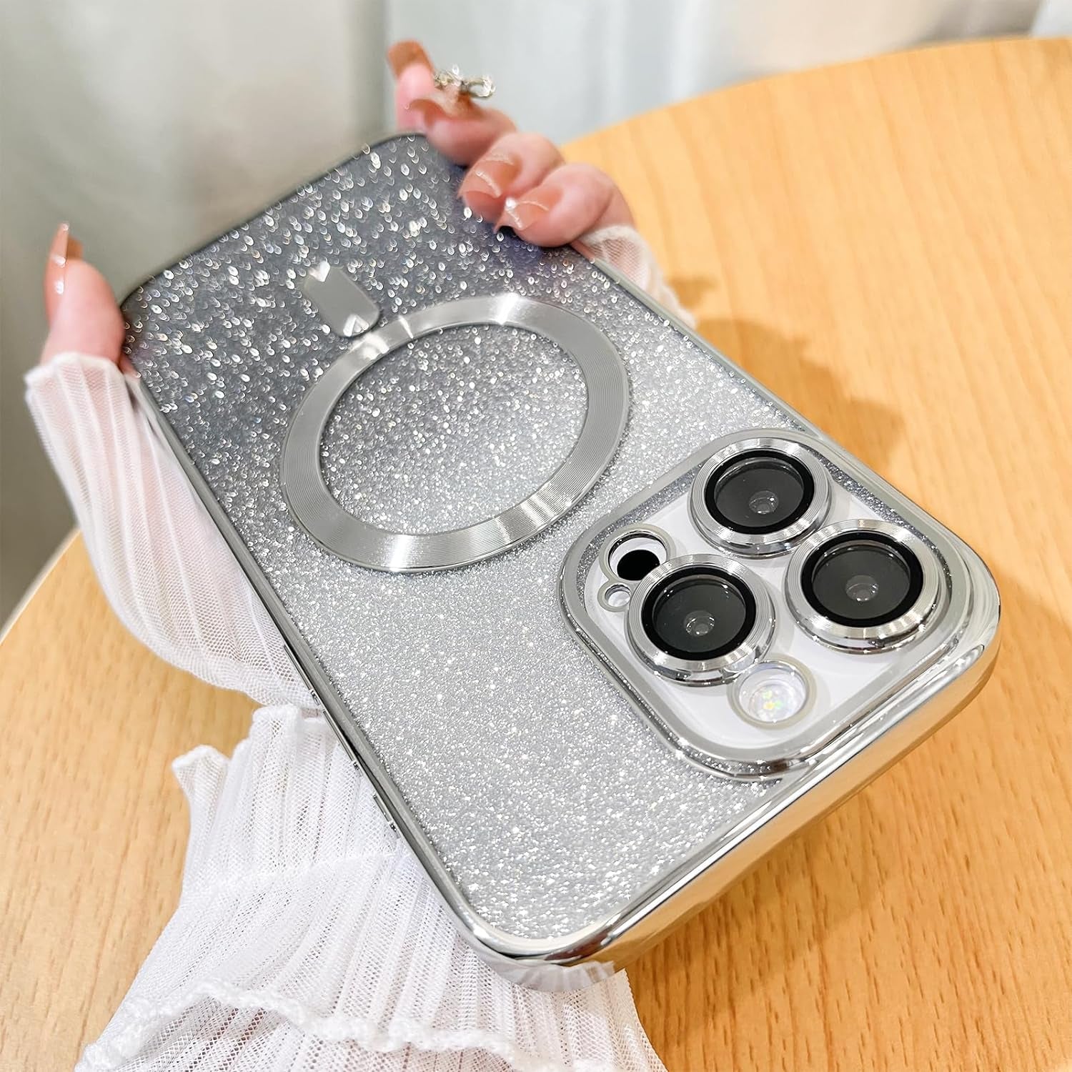 Illians Case for Iphone 14 Pro Max (Compatible with Magsafe) Camera Lens Protector Glitter Bling Plating Case Shockproof Protection Anti-Scratch Iphone 14 Pro Max Case for Women Men - Blue  Illians Glitter Silver  