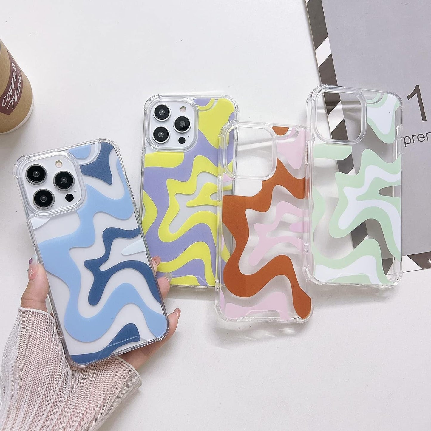 Ginkgonut Compatible with Iphone 14 Pro Case, Fashion Simple Cute Wavy Pattern Case for Women Girls Soft Tpu+Hard PC Protection Case for Iphone 14 Pro-Blue  Ginkgonut   