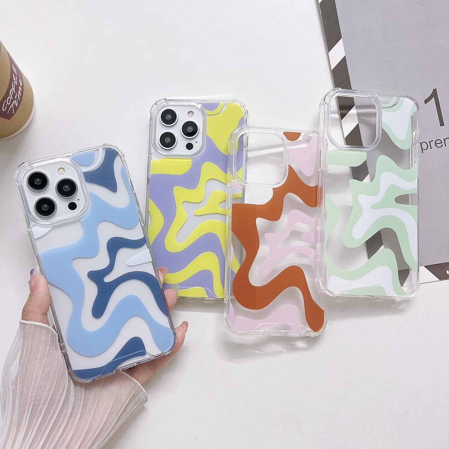 Ginkgonut Compatible with Iphone 14 Pro Case, Fashion Simple Cute Wavy Pattern Case for Women Girls Soft Tpu+Hard PC Protection Case for Iphone 14 Pro-Blue  Ginkgonut   