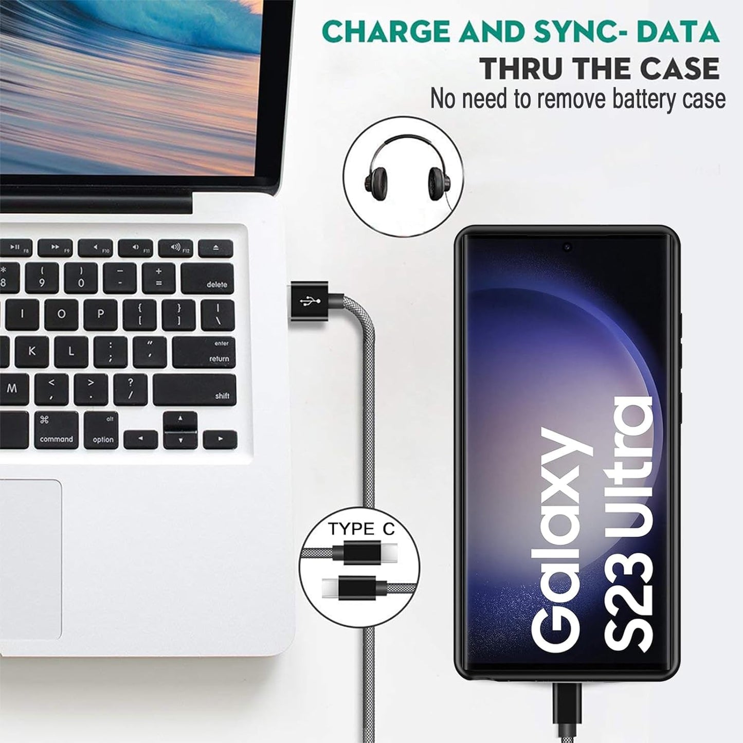 Battery Case for Galaxy S22 Ultra/S23 Ultra,[12000Mah]Large Capacity Slim Portable Protective Fast Charging Case Backup Power Bank Battery Case Compatible with Samsung Galaxy S22 Ultra/S23 Ultra-Black