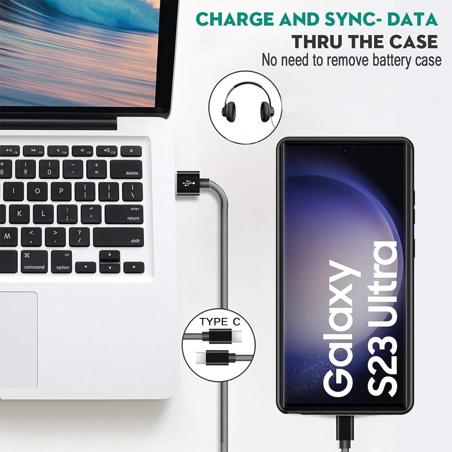 Battery Case for Galaxy S22 Ultra/S23 Ultra,[12000Mah]Large Capacity Slim Portable Protective Fast Charging Case Backup Power Bank Battery Case Compatible with Samsung Galaxy S22 Ultra/S23 Ultra-Black