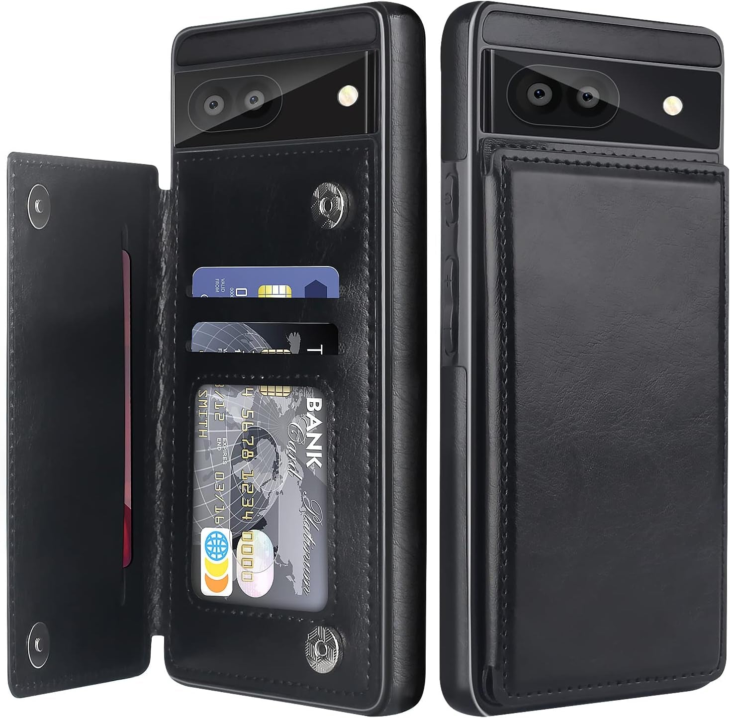 For Google Pixel 6A Case Leather Wallet with Card Holder, Flip Cover Kickstand Card Slots Magnetic Closure Shockproof Heavy Duty Protective Case for Google Pixel 6A 6.1Inch 5G-Rose Gold  Bizzib Black  