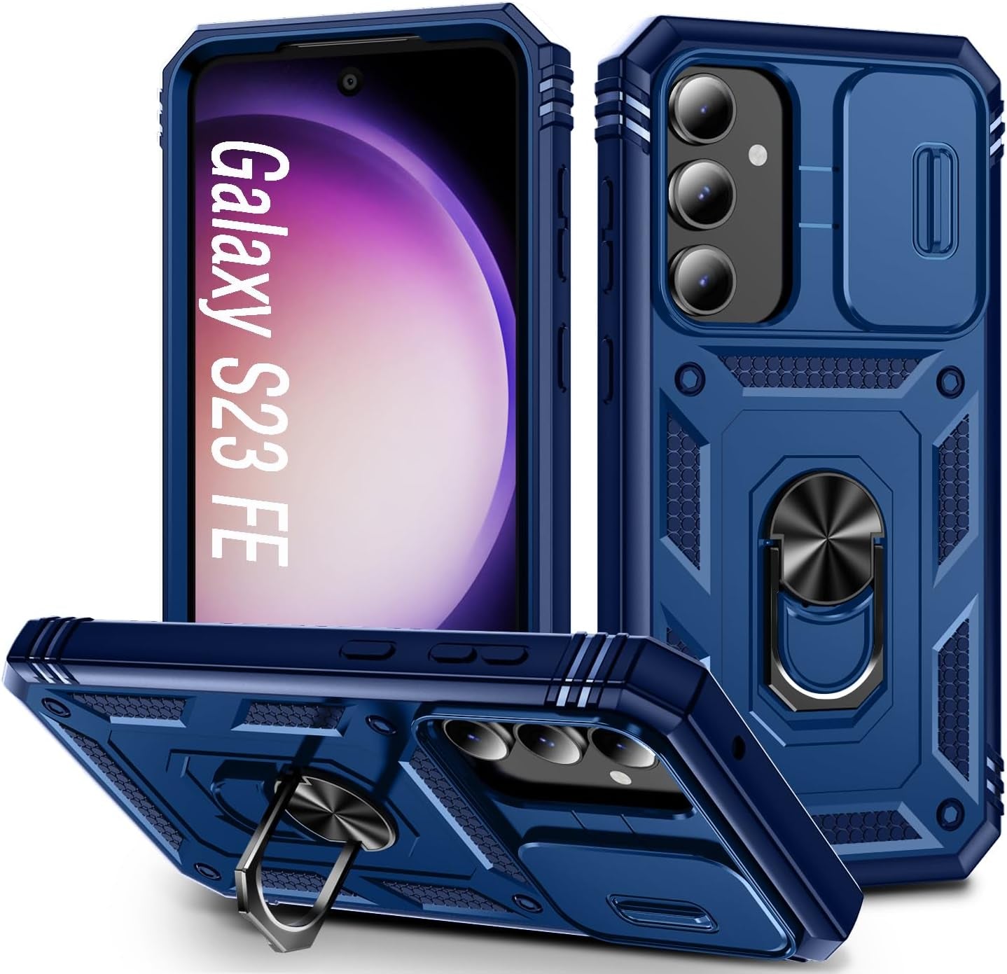 Case for Galaxy S23 FE, Slide Lens Protective Case Shockproof Impact Resistant with Kickstand Cover Case for Samsung Galaxy S23 FE 5G 6.4" (Green)