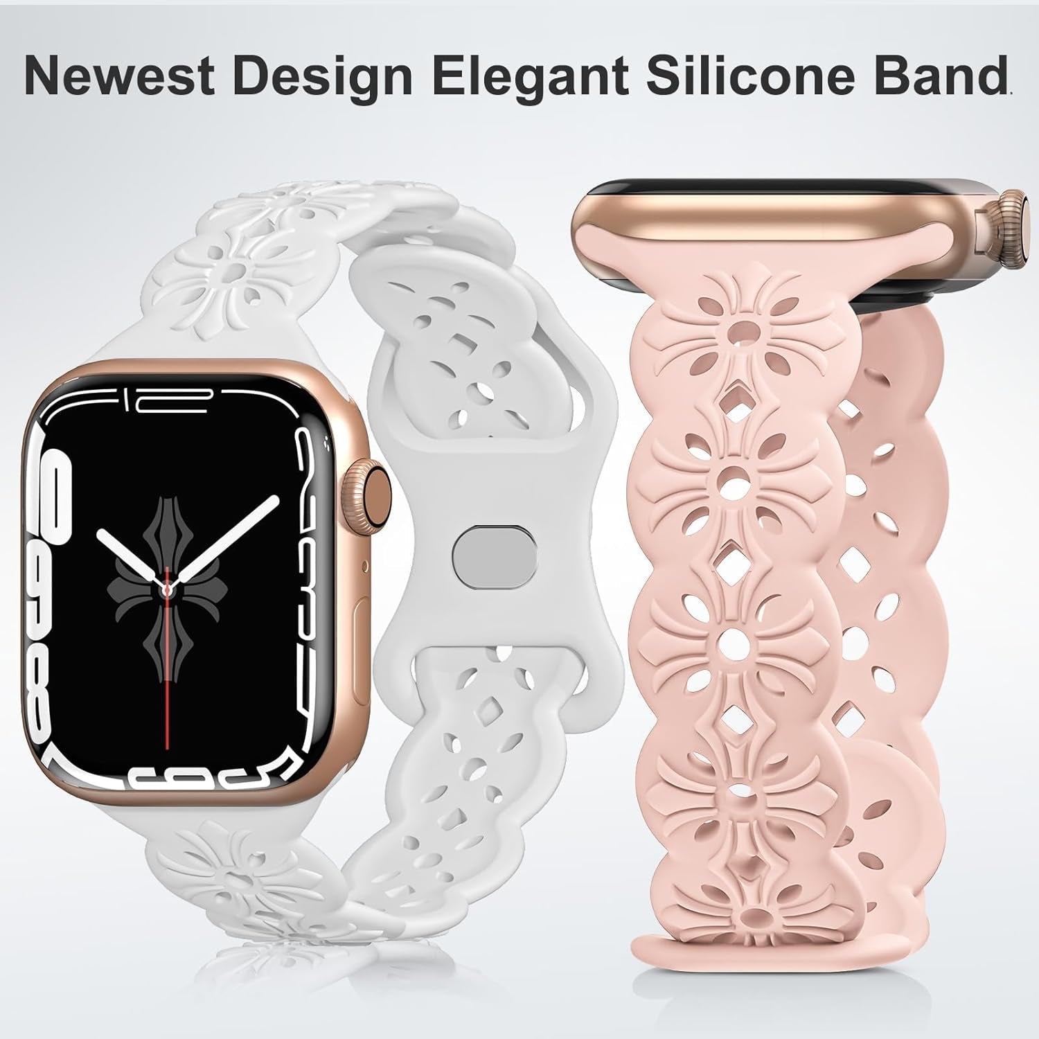 3 Pack Engraved Lace Silicone Bands Compatible with Apple Watch Band 38Mm 40Mm 41Mm 42Mm 44Mm 45Mm 49Mm Women Men, Slim Thin Hollow-Out Sport Strap for Iwatch Series 9/8/7/6/5/4/3/2/1 SE Ultra 2/1