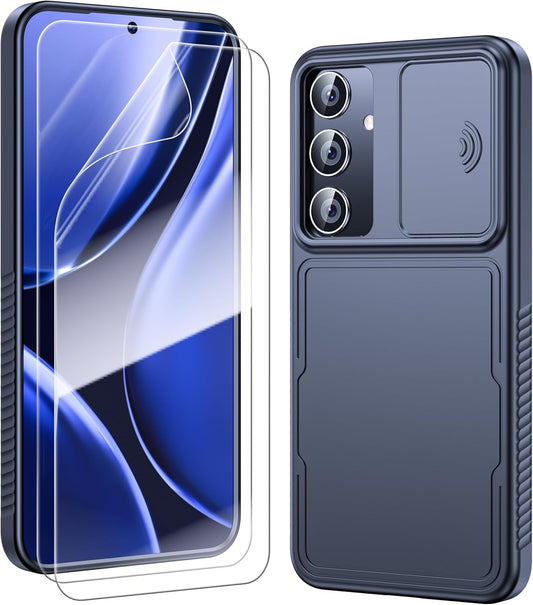 3 in 1 Magnetic for Samsung Galaxy S24 plus Case with Slide Camera Cover [2X Screen Protectors] [Mil-Grade Shockproof] Slim Phone Case for S24 plus Case 6.7" Black