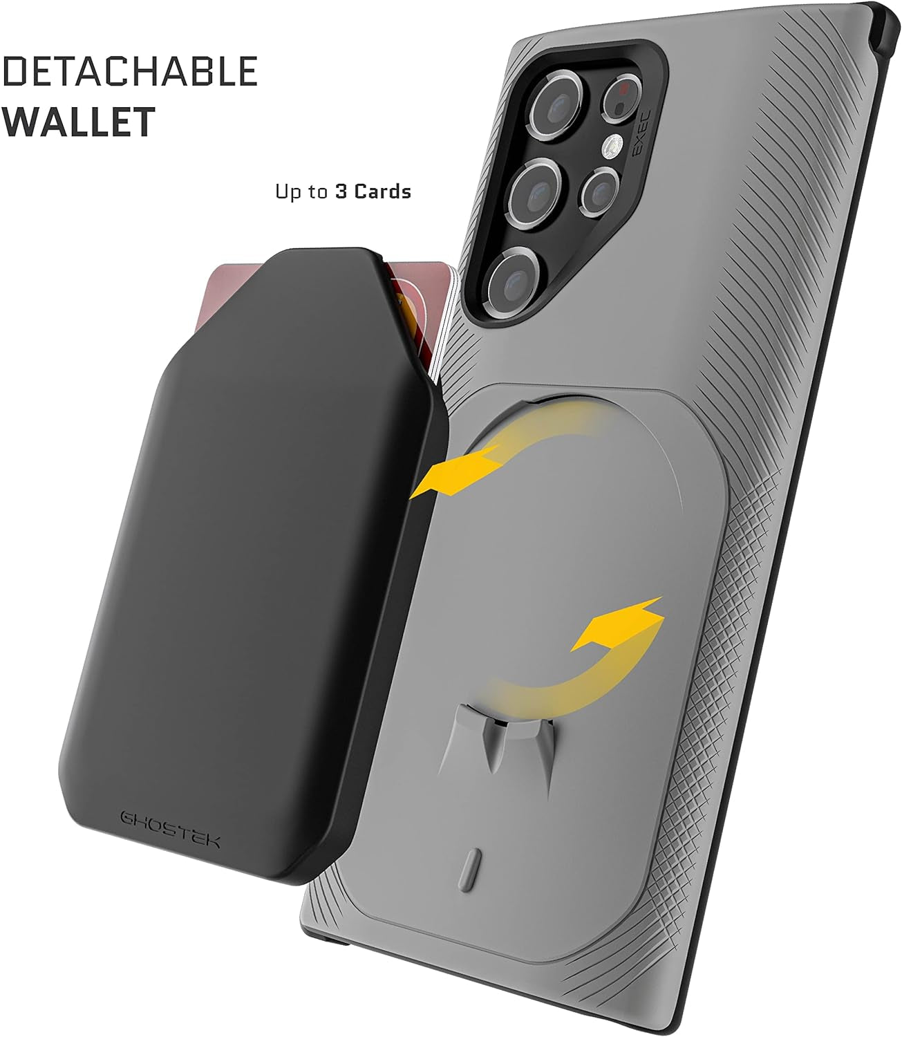 Ghostek EXEC Galaxy S22 plus Case Wallet Card Holder Works with Magnetic Car Vent Mounts Easily Detachable for Wireless Charging Phone Covers Designed for 2022 Samsung Galaxy S22+ 5G (6.6 Inch) (Gray)