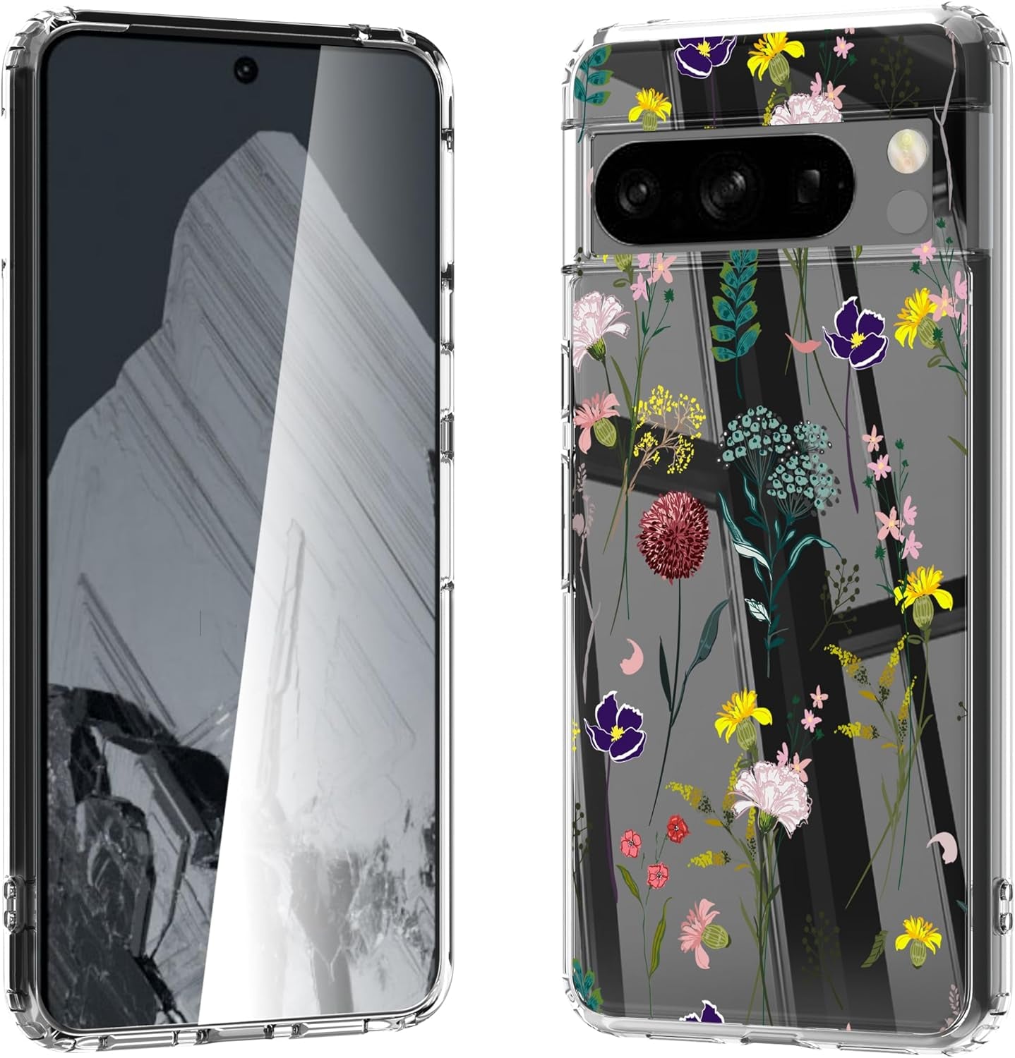 For Google Pixel 8 Clear Case with 3D Flower Printing Design, TPU+PC Slim Shock-Proof Protective Floral Cover for Women Girls, 6.2“ (Pic 5)  YIKECASE B-4 Google Pixel 8 Pro 