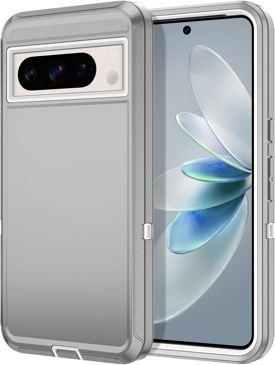 Hucasok for Google Pixel 8 Case Shockproof Rugged Full Body Protection Scratch Resistant Heavy Duty Dust/Drop Proof 3-Layer Durable Cover Case for Google Pixel 8 6.2 Inch,Navy Blue  Hucasok Grey/White Google Pixel 8 Pro 6.7 Inch 