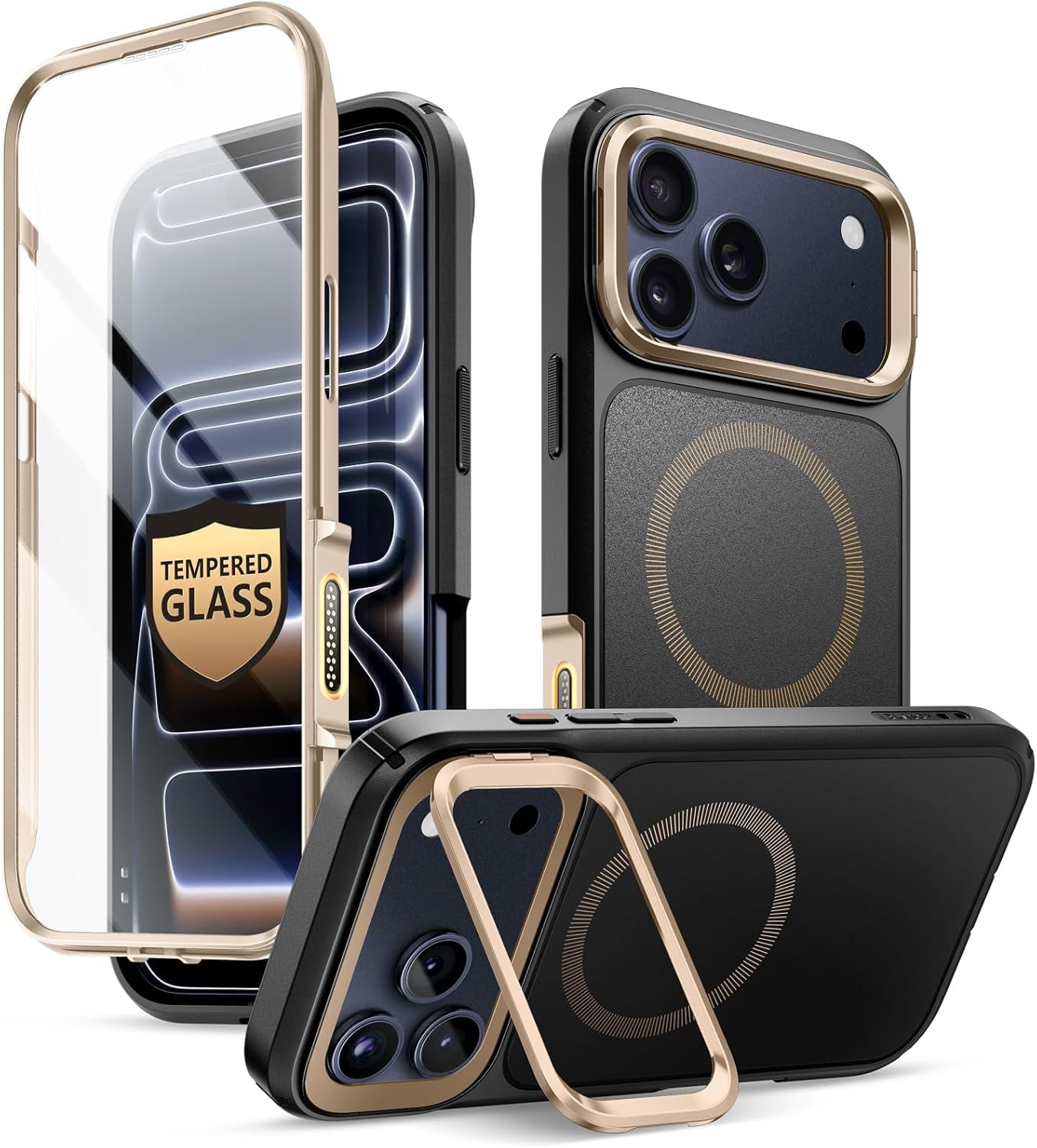 I-Blason for Iphone 17 Pro Max Case Magsafe with Stand [9H+ Tempered Glass Screen Protector] [Camera Control Button Cover] Military-Grade Protection Full-Body Heavy Duty Magnetic Case, Coral