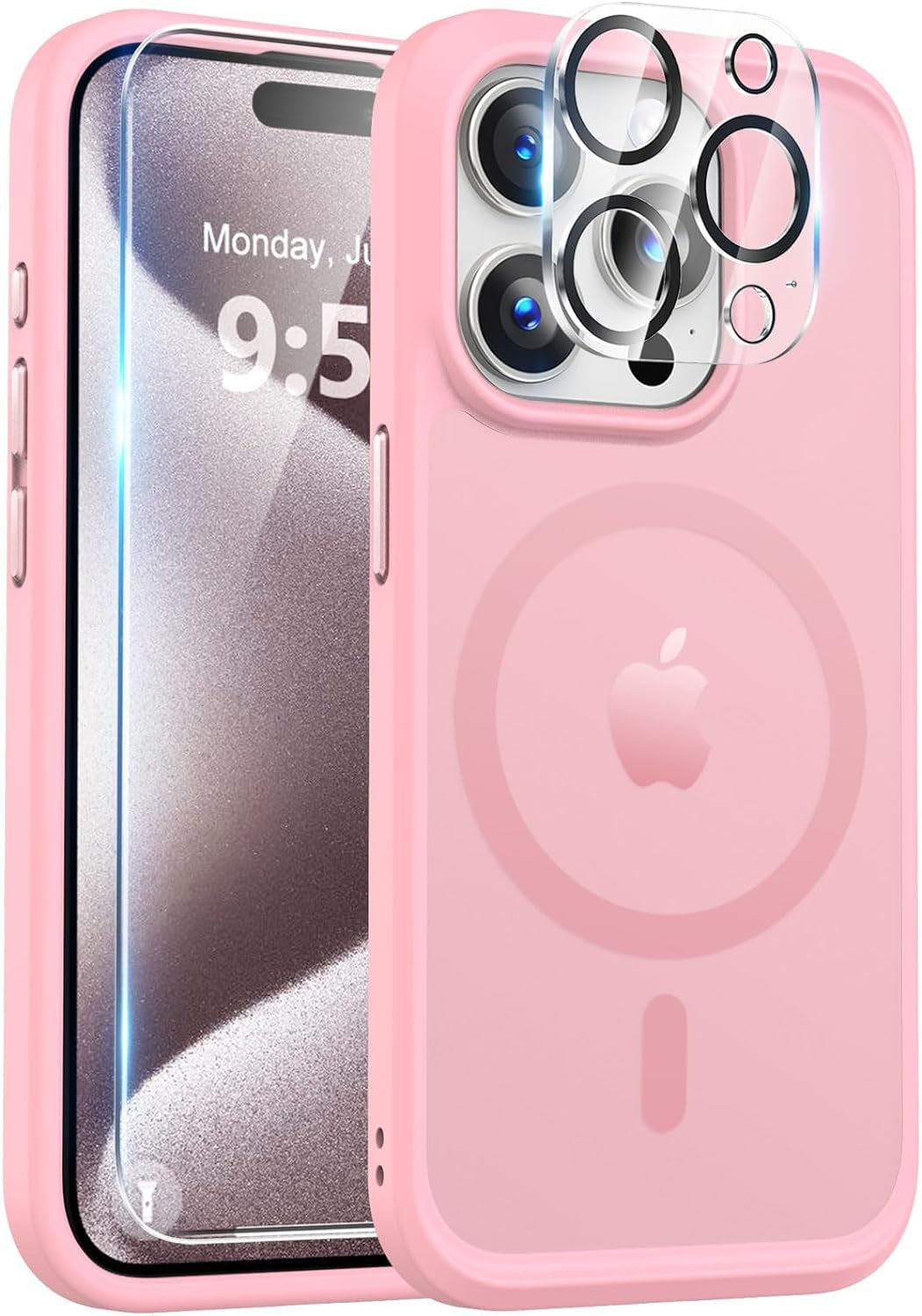 Bosskiss Ultra Strong Magnetic for Iphone 15 Pro Case, [Compatible with Magsafe] [Glass Screen + Camera Protector] Slim Translucent Matte Shockproof Case for Iphone 15 Pro Case 6.1 Inch, Black  BossKiss   