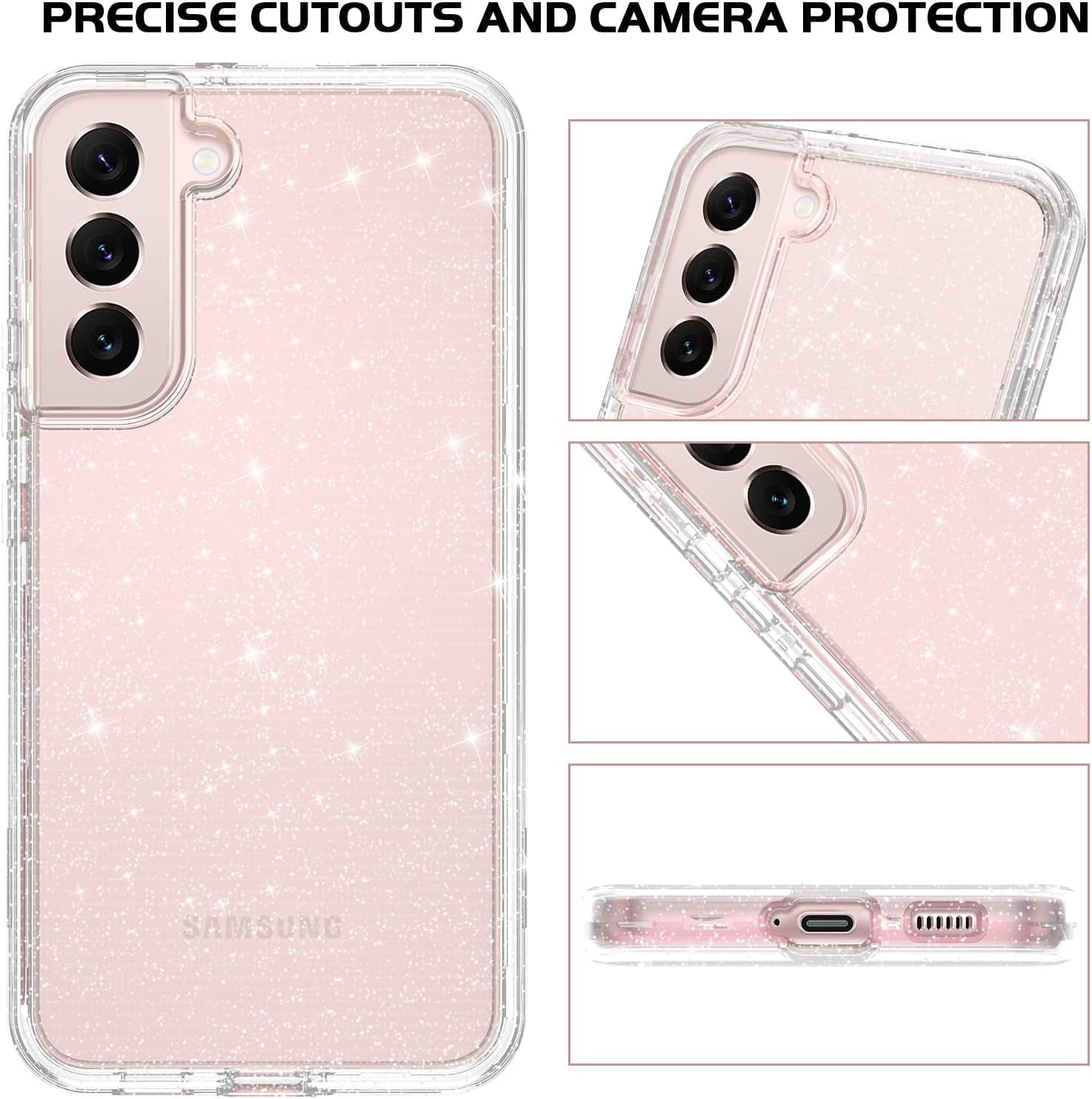 DOMAVER for Samsung Galaxy S22 plus Case Clear Glitter Shockproof Bling Shining Transparent Durable Duty Protective Cover【Not FIT Galaxy S22】【Not FIT Galaxy S22 Ultra】