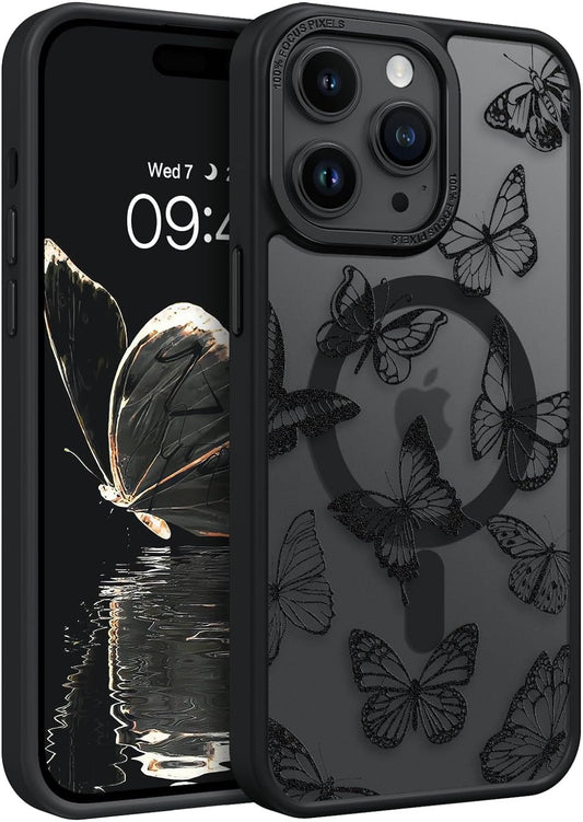 BENTOBEN for Iphone 14 Pro Case,Cute Butterfly Pattern Iphone 14 Pro Magnetic Case [Compatible with Magsafe] Translucent Matte Slim Women Girl Protective Cover Case for Iphone 14 Pro 6.1",Black  BENTOBEN   