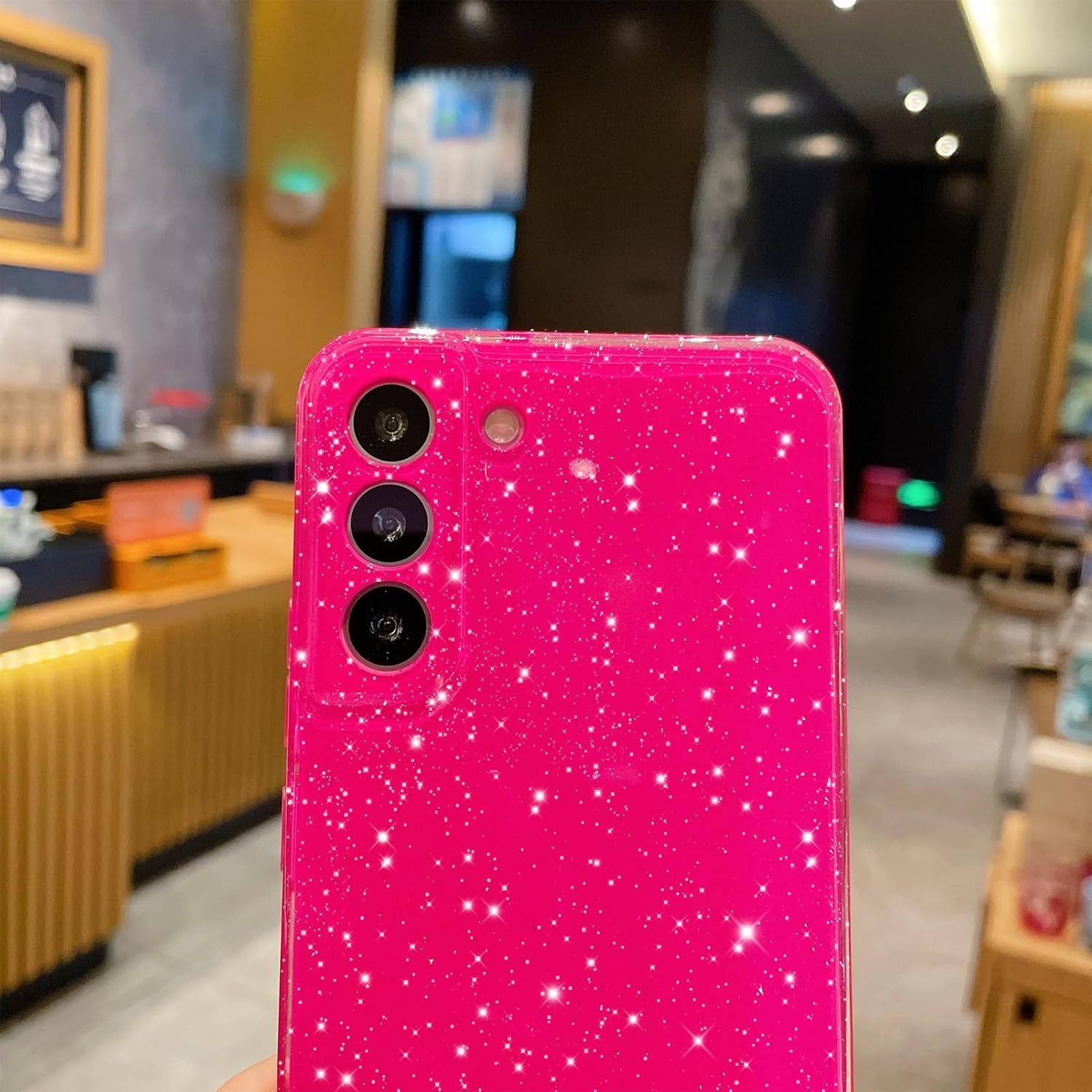 Cute Glitter Case for Samsung Galaxy S22 plus Case S22+ (6.6 Inch), Neon Bright Sparkly Bling Soft Silicone Phone Cover for Women Girls (Hot Pink)