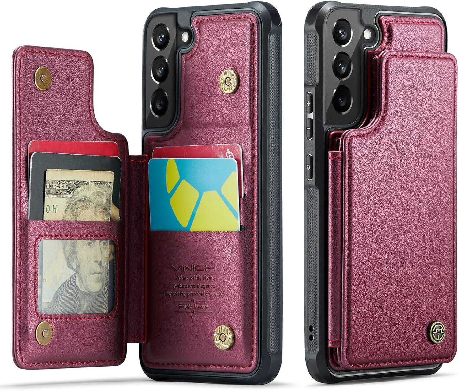 For Samsung Galaxy S22 Case with Card Holder, for Samsung S22 Wallet Case for Women Men with RFID Blocking, Durable Kickstand Shockproof Phone Case for Galaxy S22 5G, Bluish Green