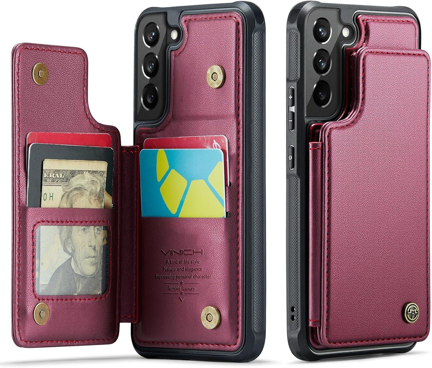 For Samsung Galaxy S22 Case with Card Holder, for Samsung S22 Wallet Case for Women Men with RFID Blocking, Durable Kickstand Shockproof Phone Case for Galaxy S22 5G, Bluish Green