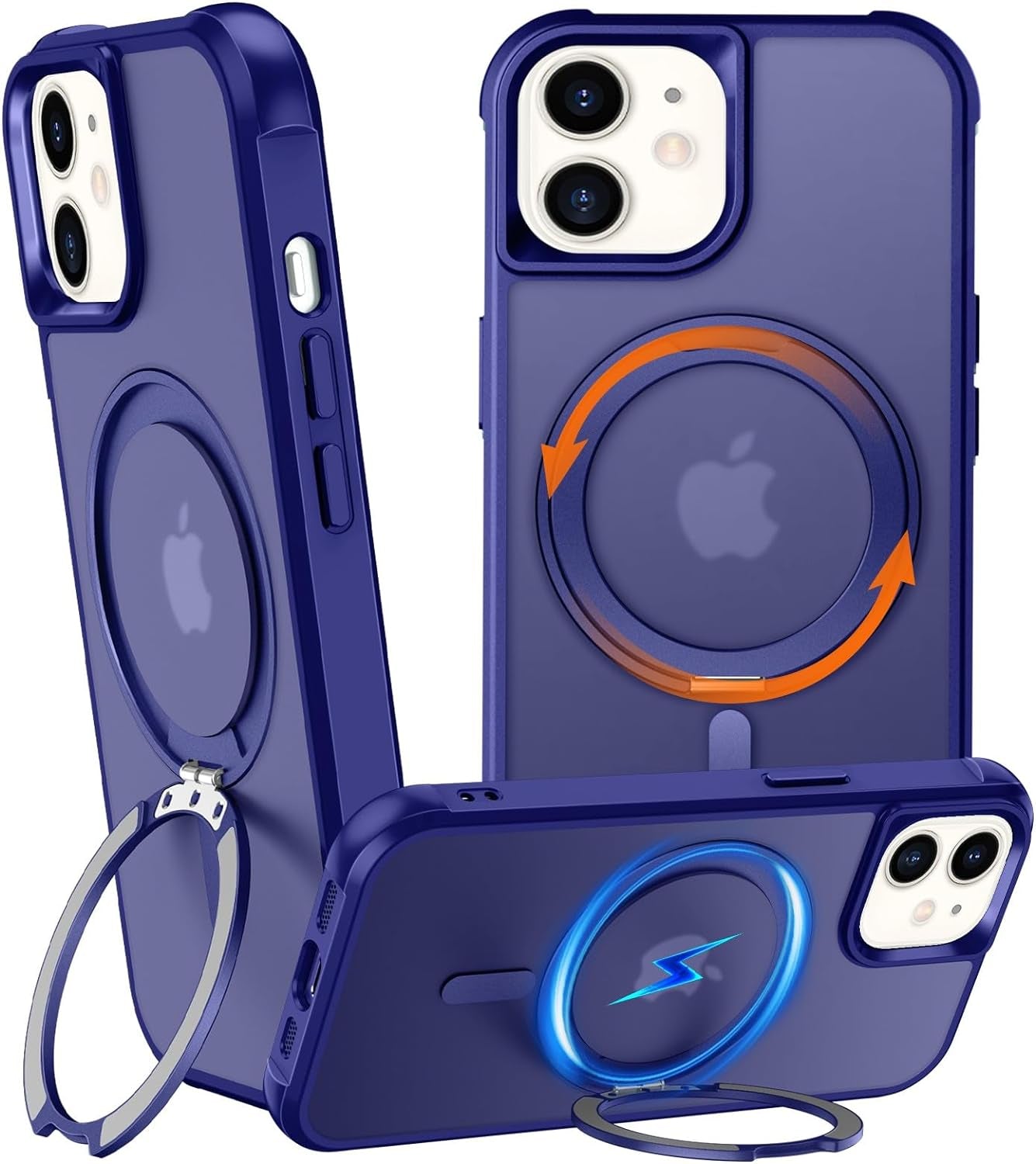 Chaofeng 360° Rotatable Stand for Iphone 15 Pro Case with Magnetic [Military Grade Drop Tested][Adjustable Kickstand] Ring Translucent Slim Hard Back Soft Edge, Purple  CHAOFEnG Blue Iphone 11 