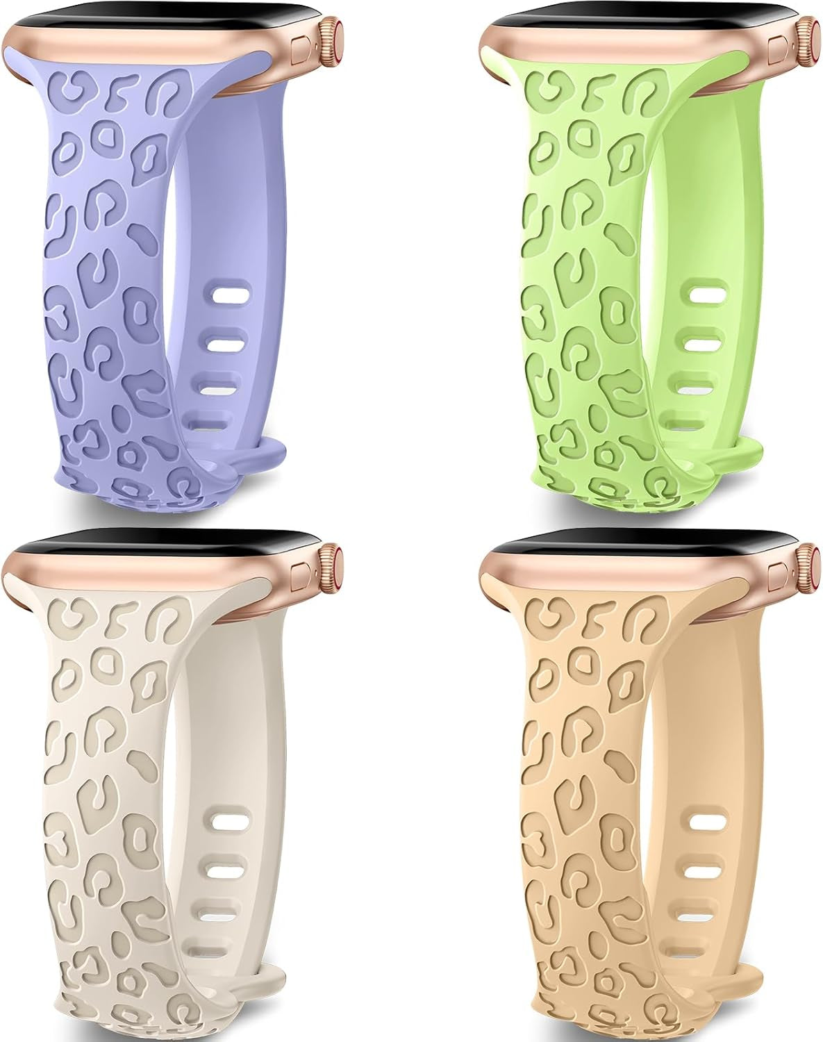 4-Pack Leopard Engraved Band Compatible with Apple Watch Bands 38Mm 40Mm 41Mm 44Mm 45Mm 42Mm Women, Thin Slim Sport Wristbands for Iwatch Ultra/Ultra 2 Series 9 8 7 6 5 4 3 2 1 SE