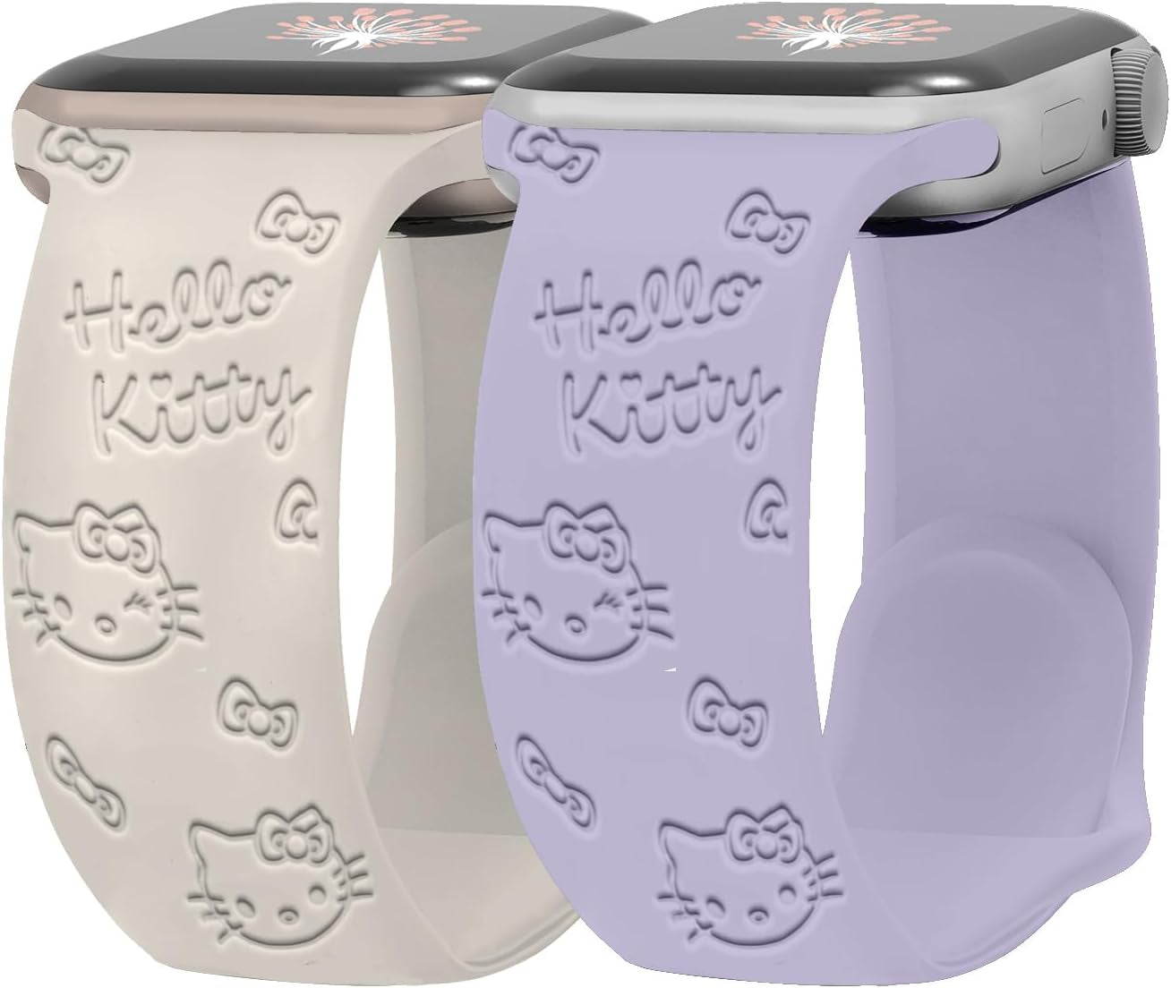 2 Packs Cartoon Kitty Engraved Bands Compatible with Apple Watch Bands 38Mm 40Mm 41Mm 44Mm 45Mm 42Mm 49Mm Women, Cute Cat Design Soft Silicone Sport Girls Strap for Iwatch Series 9/8/7/6/5/4/3/2/1/Se/Ultra/Ultra2
