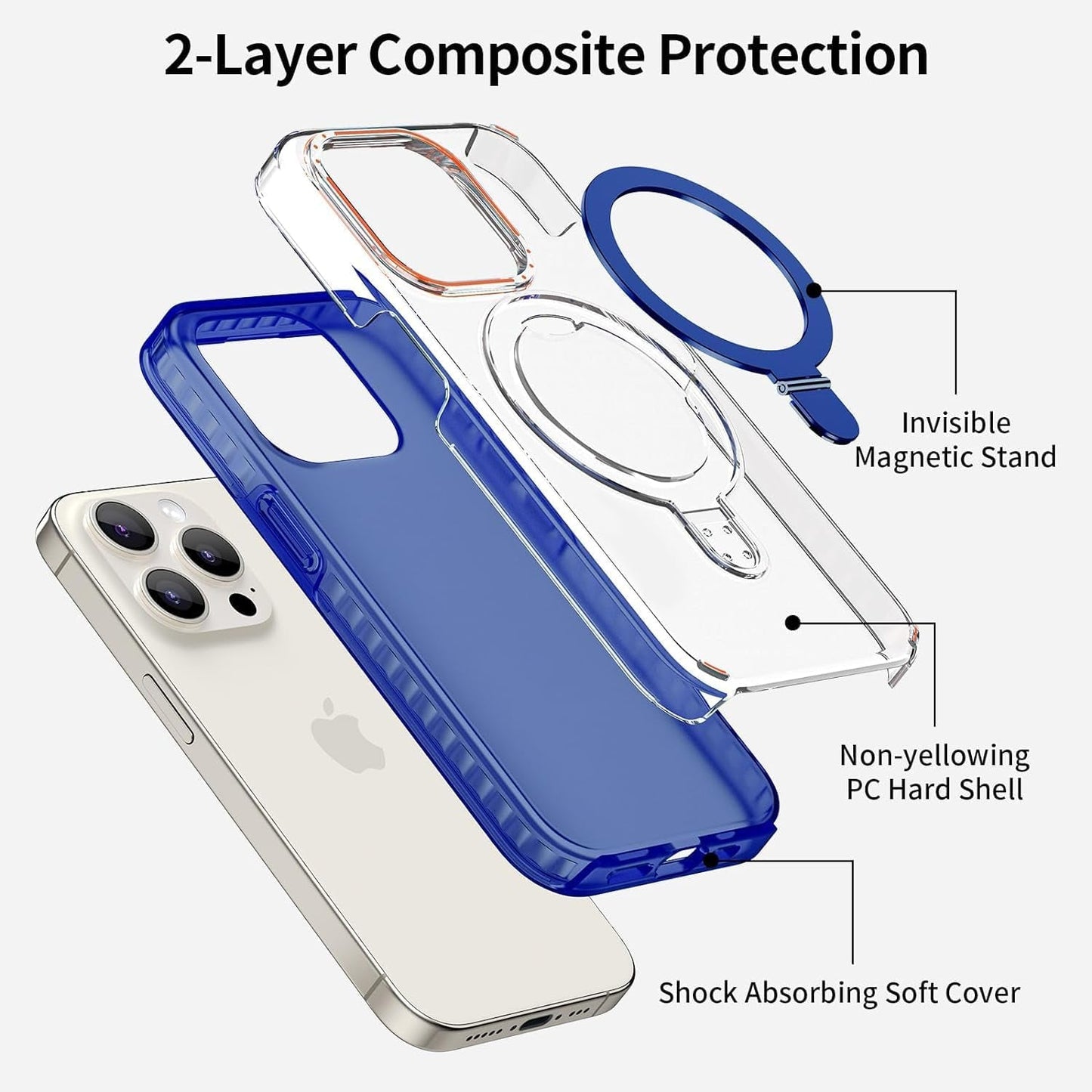 Flodsw Shockproof Case for Iphone 15 Pro,Compatible with Magsafe,Stronger Magnetic Iphone 15 Pro Case with Stand,Dual Layer Phone Case,[Military Drop Protection][Anti Yellowing] 6.1Inch,Blue  Flodsw   