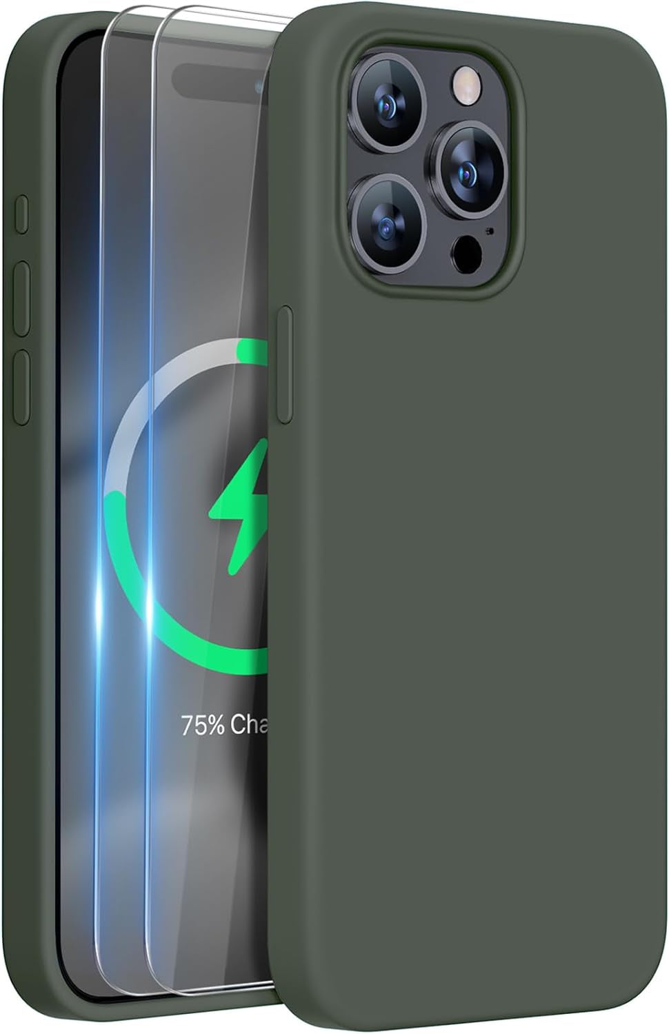 Miracase Designed for Iphone 15 Pro Max Case,[Compatible with Magsafe], [With 2 Pack Screen Protectors],Shockproof Liquid Silicone Case with Microfiber Lining,6.7 Inch(Mediterranean Blue)  Miracase Dark Green  