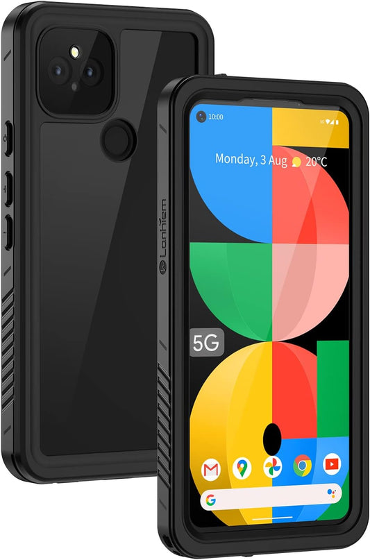 Lanhiem Pixel 5A Case, IP68 Waterproof Dustproof Shockproof Case [NOT for Pixel 5] with Built-In Screen Protector, Full Body Rugged Protective Cover for Google Pixel 5A 5G, Black/Clear  Lanhiem   