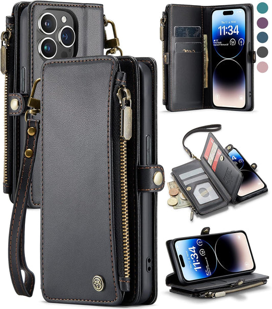 Defencase for Iphone 14 Pro Case, RFID Blocking for Iphone 14 Pro Wallet Case for Women Men with Credit Card Holder Zipper Pocket PU Leather Protective Cover for Apple Iphone 14 Pro Phone Case, Black  Defencase   