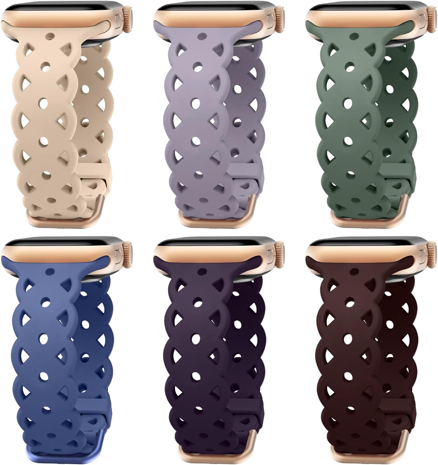 6-Pack Lace Silicone Bands Compatible with Apple Watch Bands 38Mm 40Mm 41Mm Women, Floral Engraved Cute Silicone Strap for Iwatch Series 9 8 7 6 5 4 3 2 1 Ultra SE