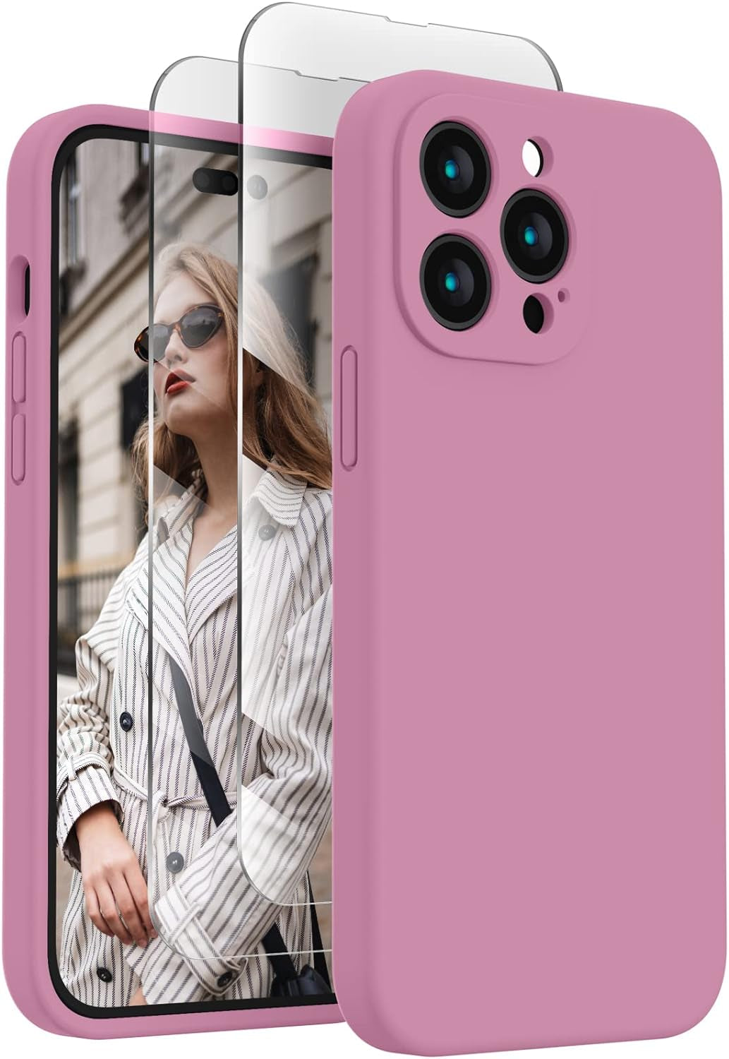 Firenova for Iphone 14 Pro Case, Silicone Upgraded [Camera Protection] Phone Case with [2 Screen Protectors], Soft Anti-Scratch Microfiber Lining Inside, 6.1 Inch,Chalk Pink  FireNova Lilac Purple  