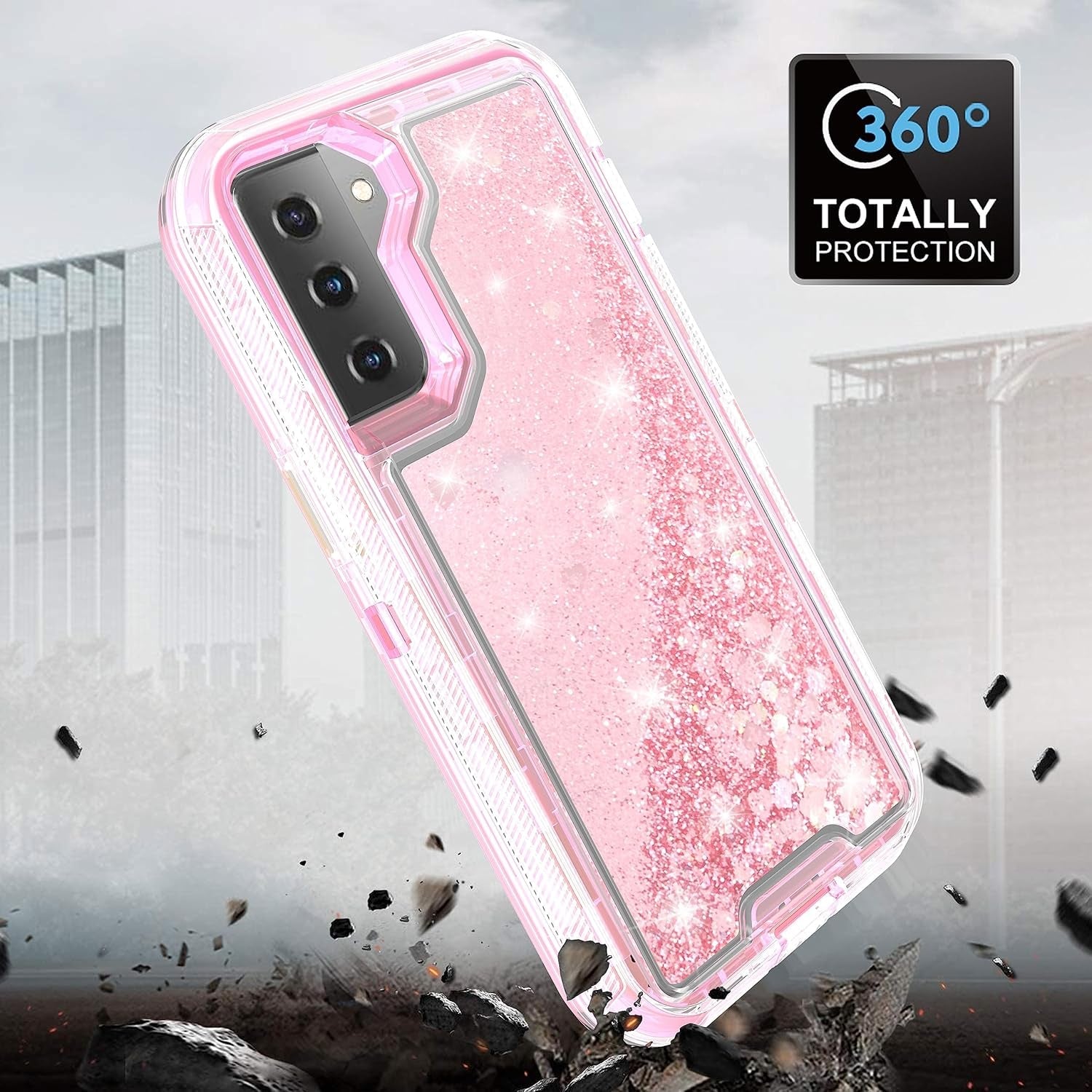 Asuwish Phone Case for Samsung Galaxy S22 plus S22+ 5G with Screen Protector Bling Liquid Glitter Clear Hybrid Military Grade Protective Heavy Duty Cell Cover S22+5G S22Plus 22S + S 22 22+ Girls Pink
