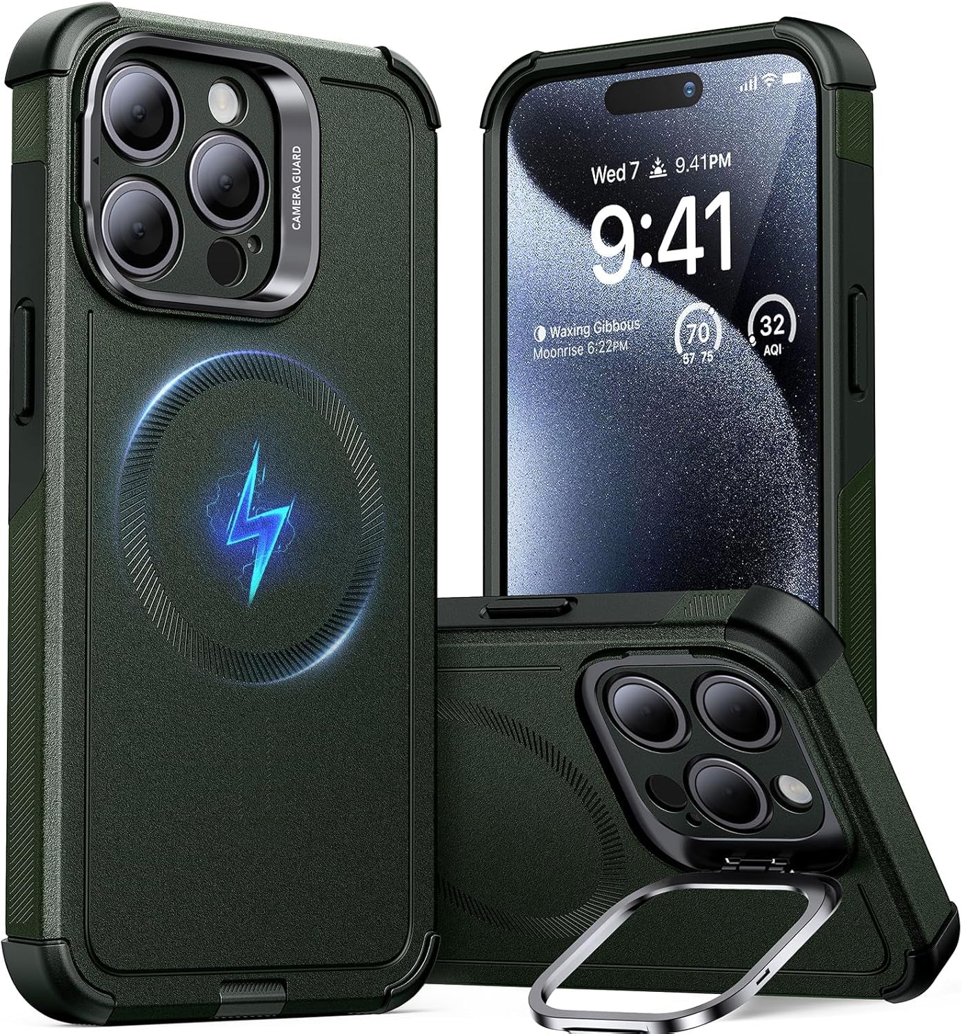 ESR for Iphone 17 Pro Case with Stash Stand, 7X Military-Grade Drop Protection with Camera Control, Shock-Absorbing Phone Rugged Cover, Compatible with Magsafe Accessories, Cyber Series, Black