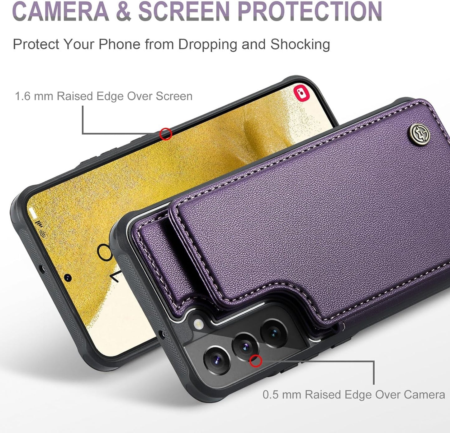 For Samsung Galaxy S22 plus Case with Card Holder, for Samsung S22 plus Wallet Case for Women Men with RFID Blocking, Durable Kickstand Shockproof Case for Galaxy S22 plus 5G, Purple