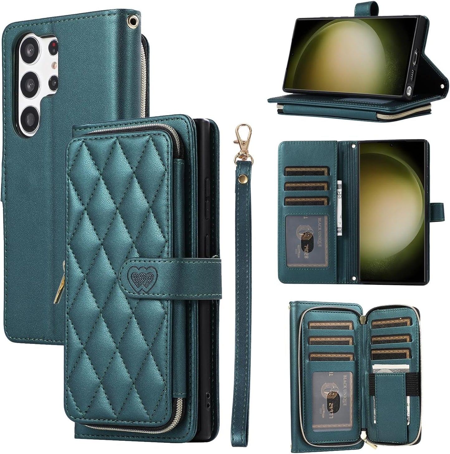 Furiet Wallet Case for Samsung Galaxy S22 Ultra 5G with Detachable Wrist Strap, 9+ Card Slots Zipper Purse, Luxury PU Leather Stand Full Body Phone Cover for S22Ultra 22S S 22 S22Ultra5G 6.8 Rose Gold