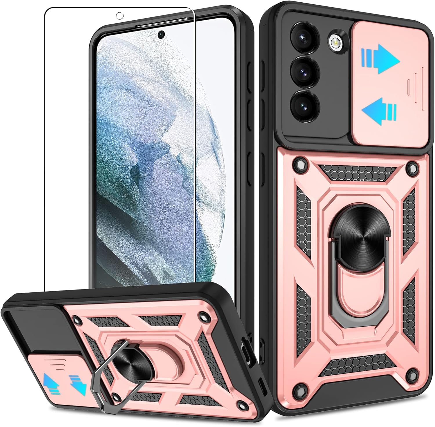 ATUMP for Samsung Galaxy S22 Ultra Case with (2 Pcs) HD Screen Protector, Heavy Duty Shockproof with 360° Rotation Metal Kickstand [Military Grade] Protective Case for S22 Ultra, Blue