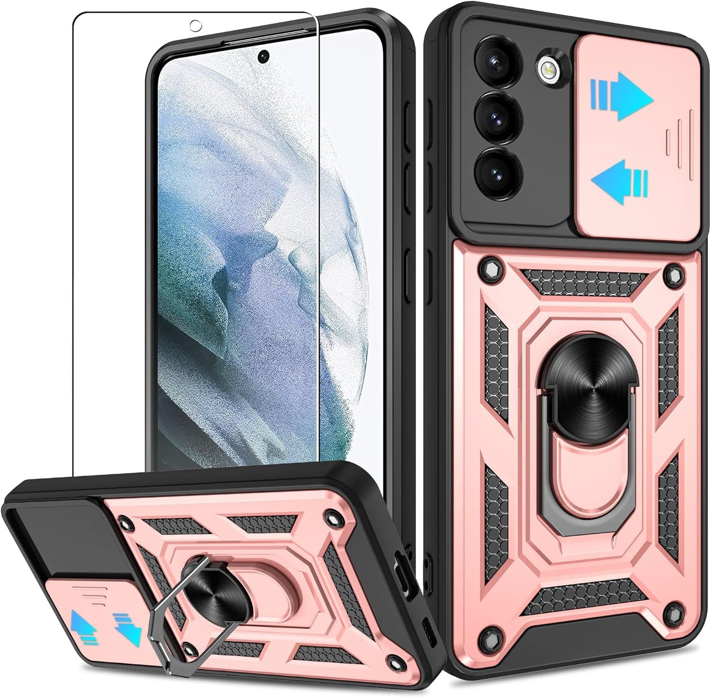 ATUMP for Samsung Galaxy S22 Ultra Case with (2 Pcs) HD Screen Protector, Heavy Duty Shockproof with 360° Rotation Metal Kickstand [Military Grade] Protective Case for S22 Ultra, Blue