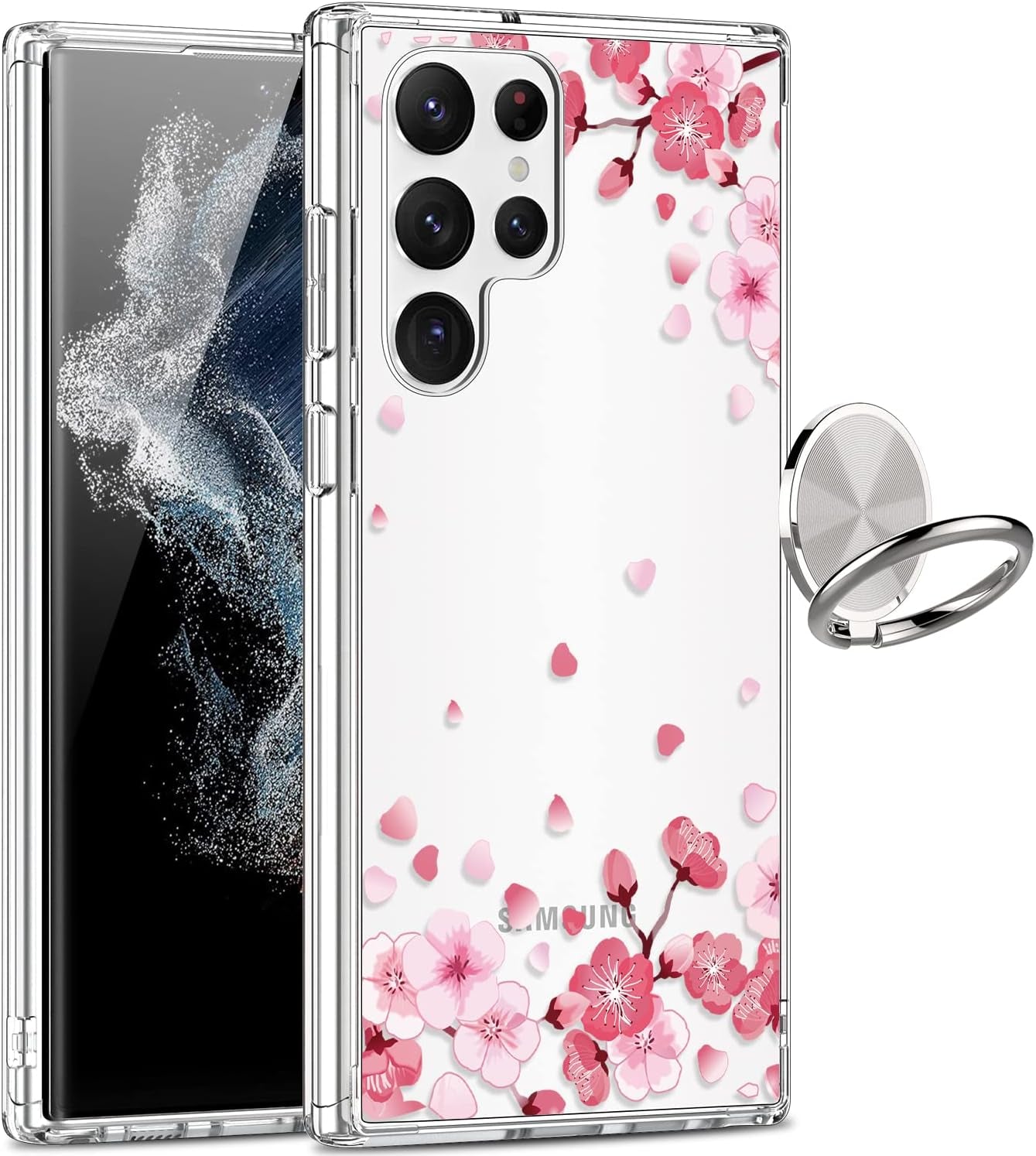 Giika for Galaxy S22 Ultra Case, Clear Girls Women Heavy Duty Shockproof Protective Hard Phone Cover Case for Samsung Galaxy S22 Ultra, Blue Flowers