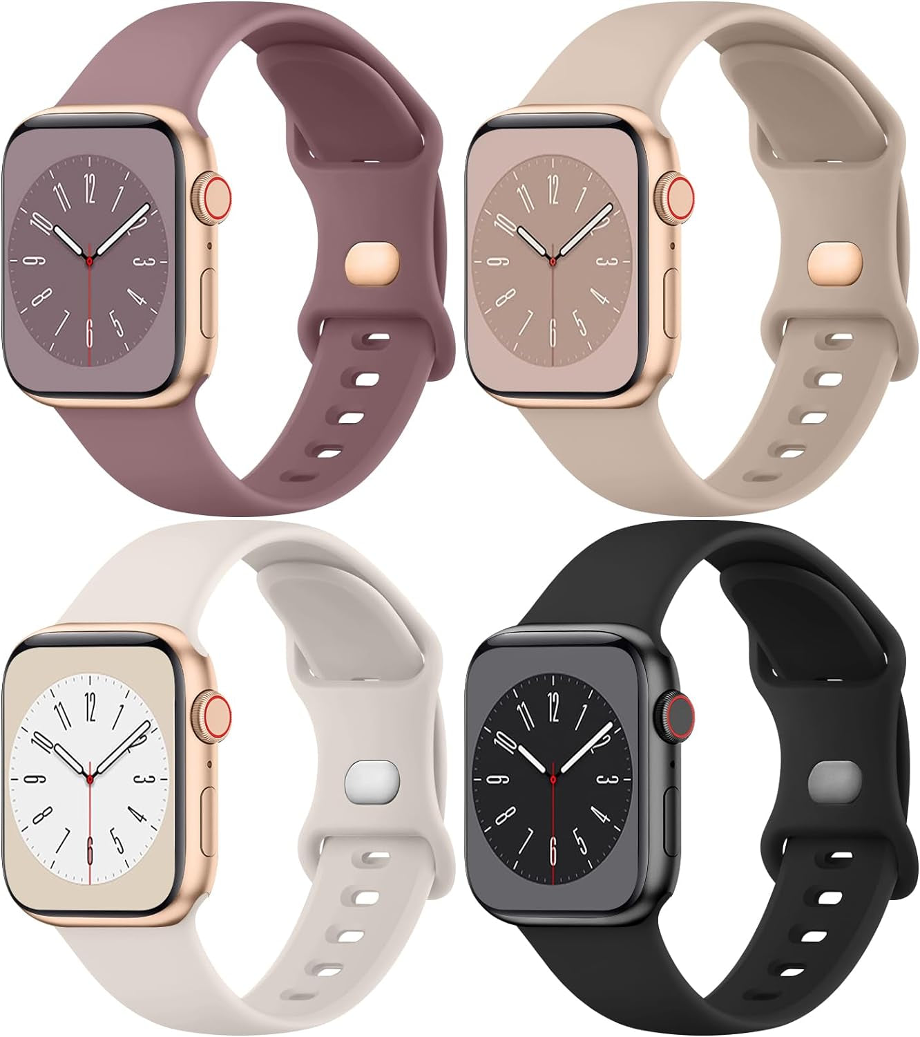 4 Pack Silicone Bands Compatible with Apple Watch Band 38Mm 40Mm 41Mm 42Mm 44Mm 45Mm 49Mm, Soft Waterproof Wristbands Sport Straps for Iwatch Series 9 Ultra SE 8 7 6 5 4 3 2 1 Women Men