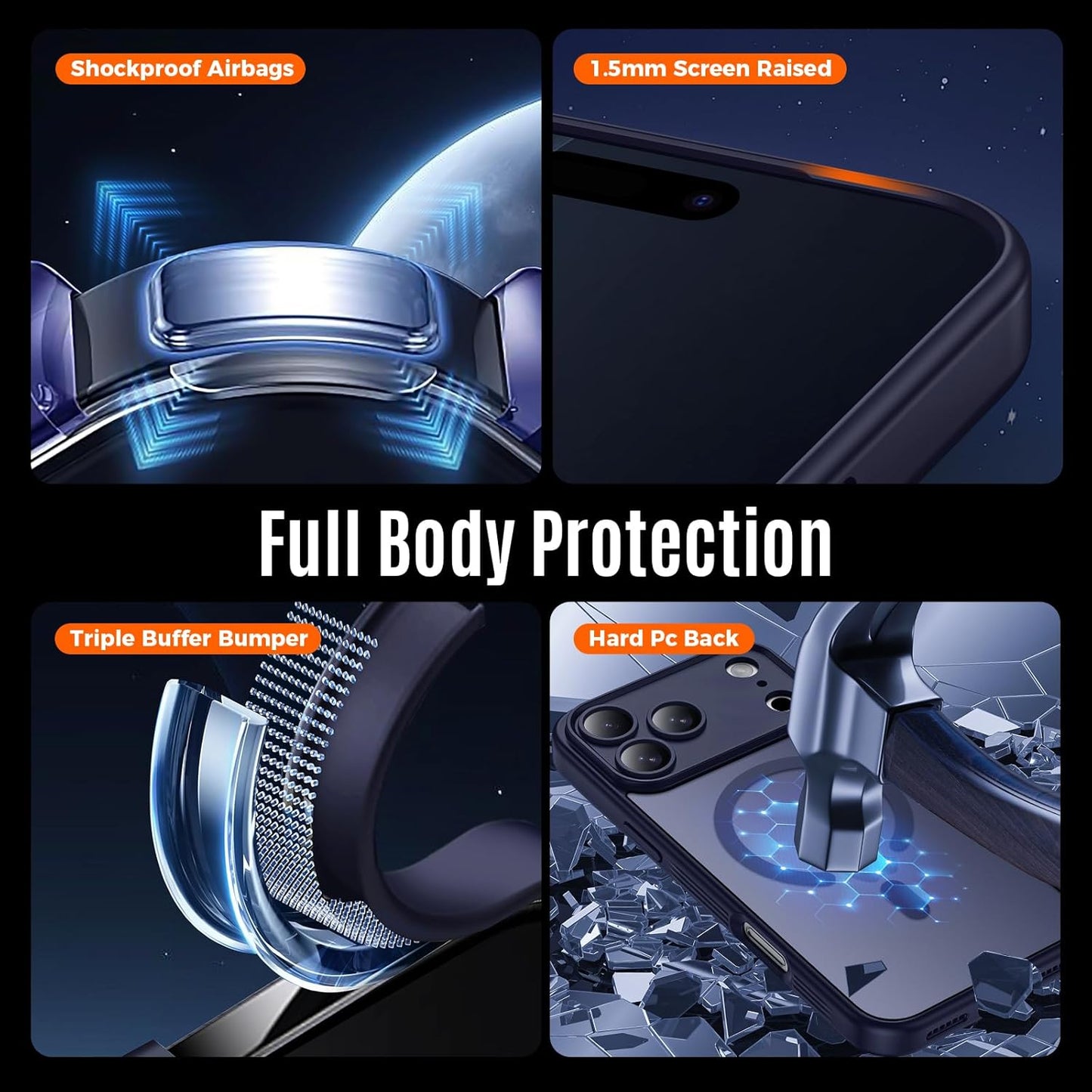 Designed for Iphone 17 Pro Max Case, Compatible with Magsafe, [Camera Protection] [15FT Military Drop Protection] Shockproof Translucent Matte Anti-Slip Phone Case, 6.9", Deep Blue
