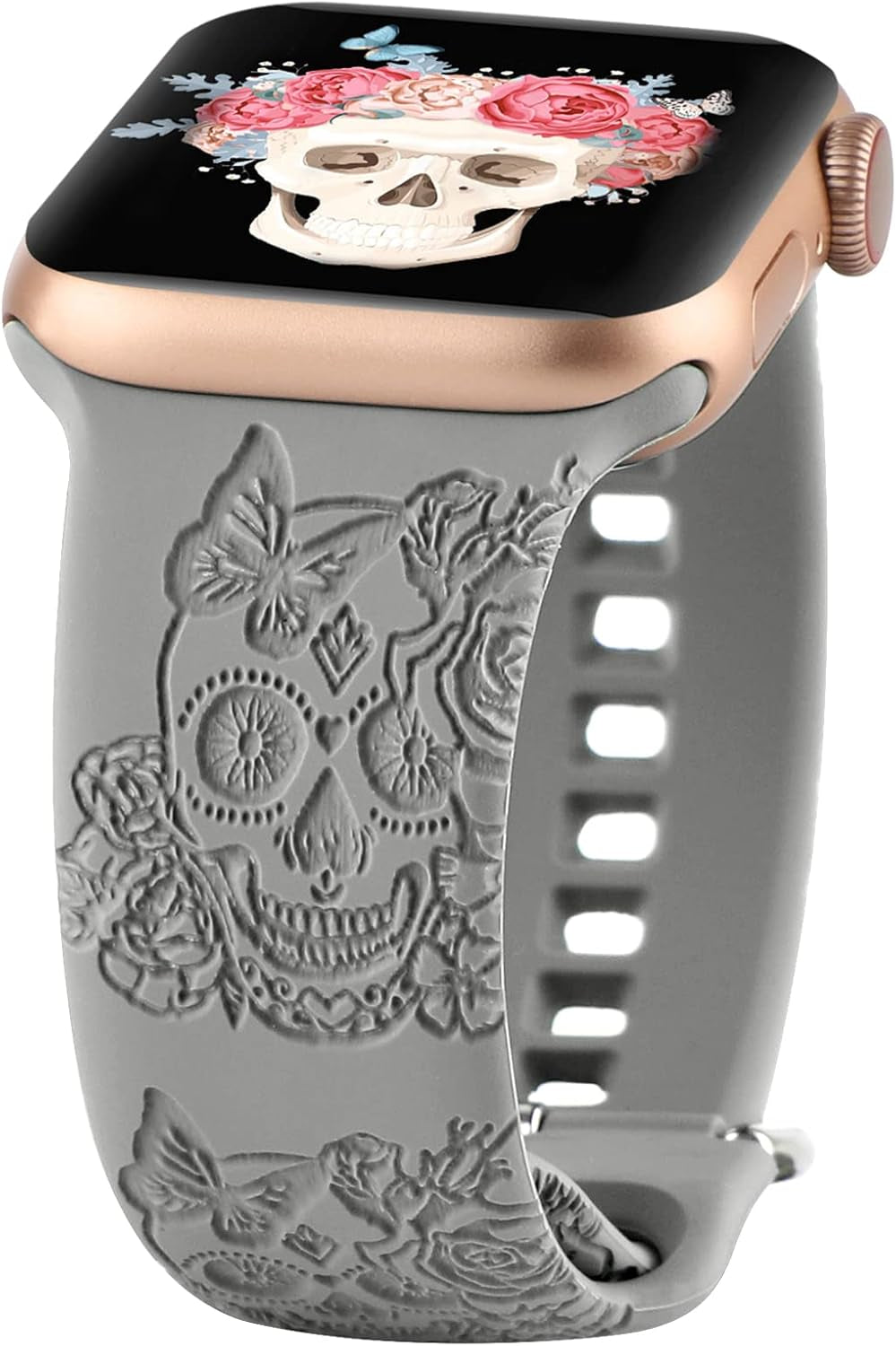 Floral Engraved Design Sport Bands Compatible with Apple Watch Iwatch Bands 40Mm 38Mm 41Mm, Flower Pattern Laser Printed Soft Silicone Strap for Iwatch Series 7-1 & SE