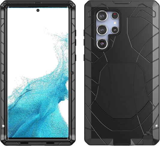 Foluu Galaxy S22 Ultra Case, Galaxy S22 Ultra Metal Phone Case, Aluminum Metal Shockproof Bumper Frame Case Soft Rubber Silicone Military Heavy Duty Hard Case for Samsung Galaxy S22 Ultra 2022 (Black)