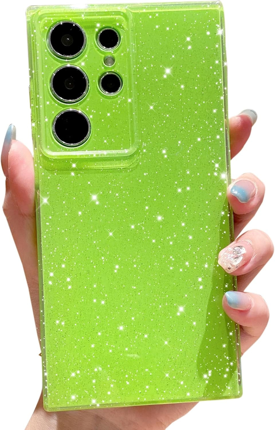 Cute Glitter Neon Case for Samsung Galaxy S22 Ultra Case, Slim Silicone Protective Sparkly Bling Phone Case for Women Girls (Bright Green)