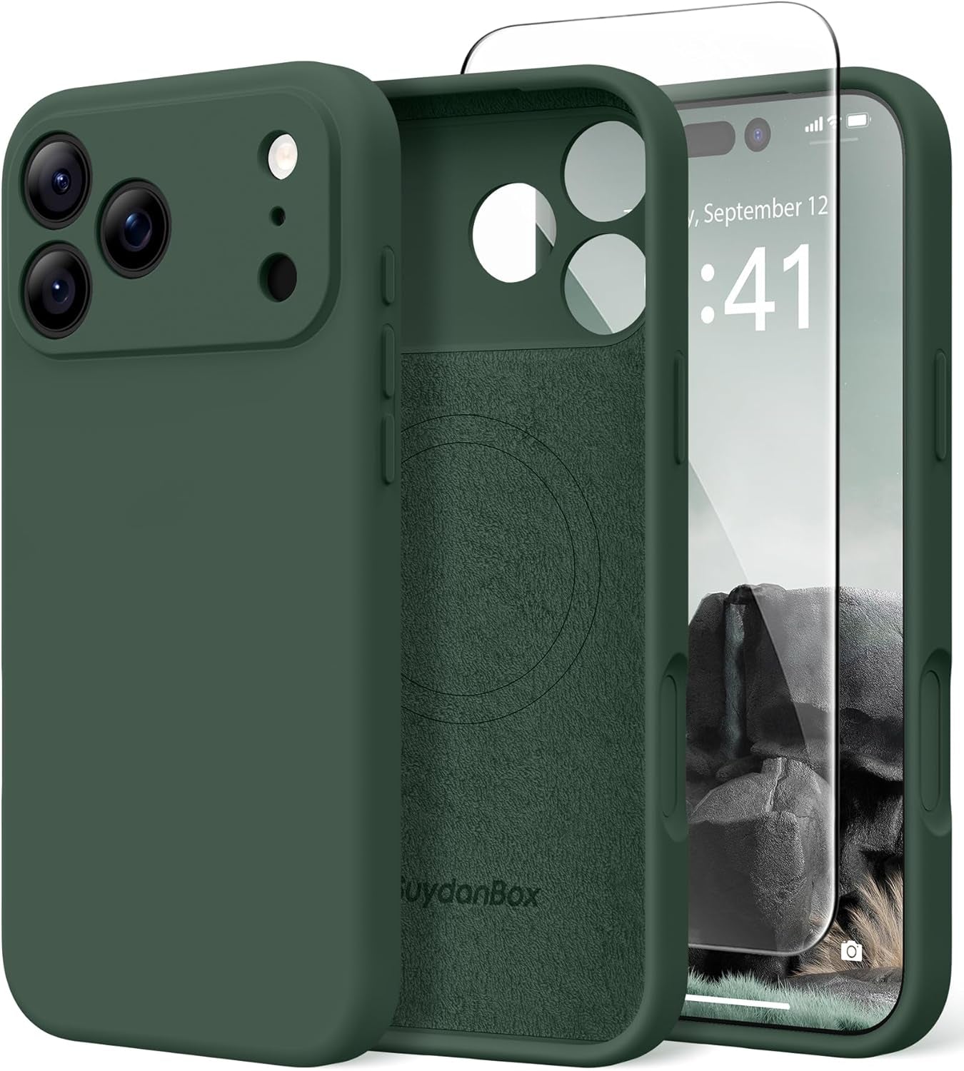 Magnetic for Iphone 17 Pro Max Case, Compatible with Magsafe, [Full Camera Protection][Screen Protector] Silicone Shockproof Protective Phone Case for Iphone 17 Pro Max 6.9", Calke Green