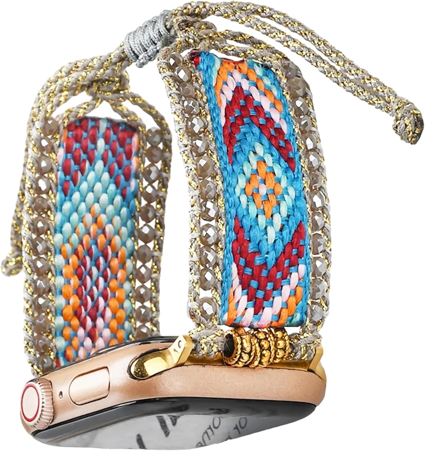 Fancy Woven Braided Nylon Band Compatible with Apple Watch Bands 40Mm 41Mm 38Mm, Retro Boho Friendship Bracelet Handmade Bohemian Beaded Adjustable Dressy Strap Wristbands for Iwatch Bands Series 9/8/7/6 5/4/3/2/SE