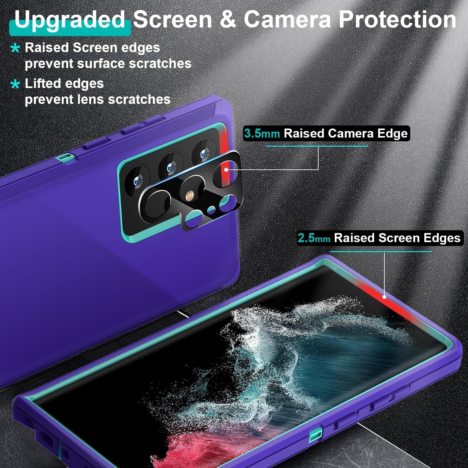 FEIYAR HOME for Samsung Galaxy S22 Ultra Case: [Military Grade Shockproof] with 2 [Camera Lens Protector] [No Screen Protector] Heavy Duty Protection Phone Case for Galaxy S22 Ultra 5G-Purple Green