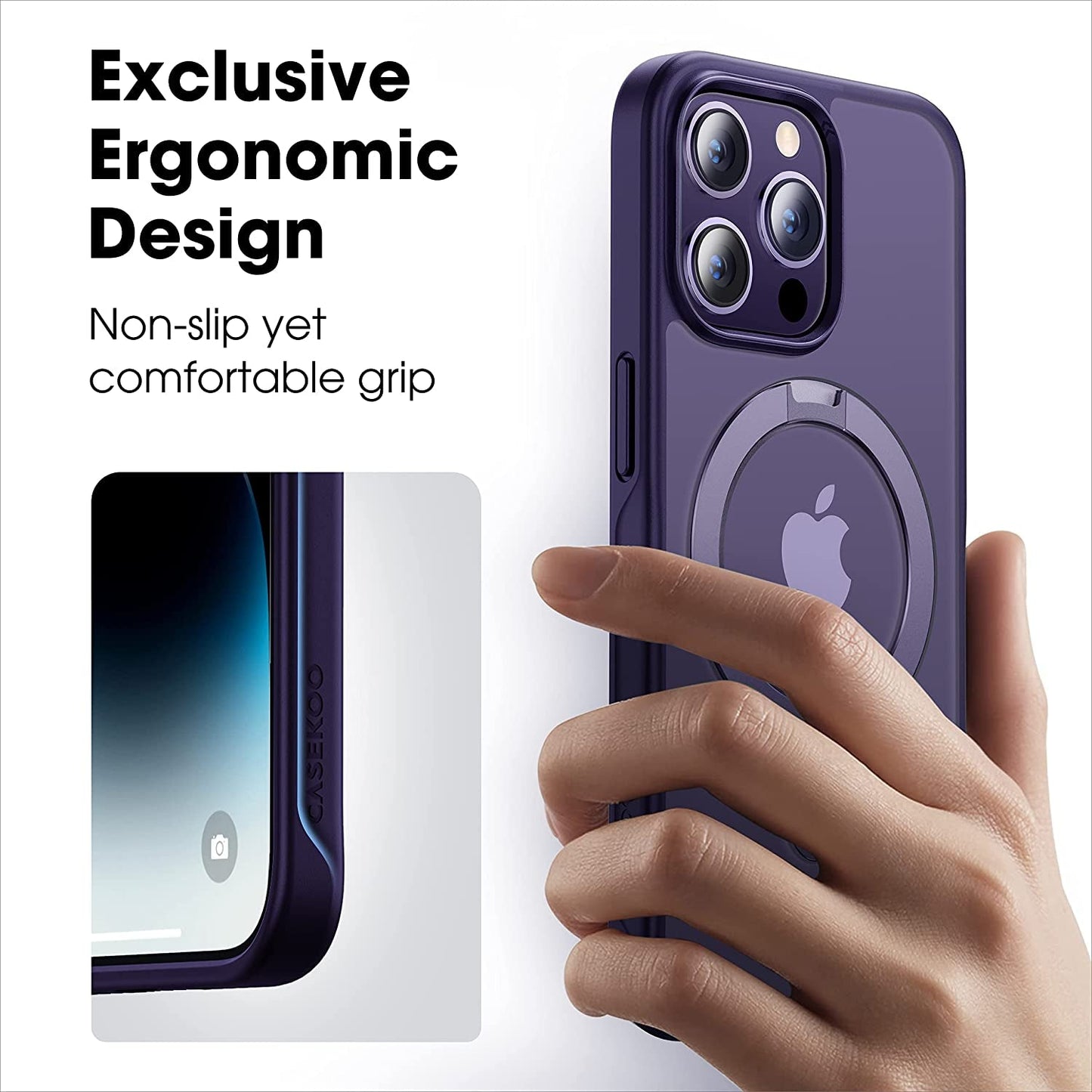 CASEKOO for Iphone 14 Pro Case with Magnetic Ring Stand [Military Drop Protection] [Compatible with Magsafe] Shockproof Slim Translucent Matte Phone Cases 6.1 Inch 2022, Purple  CASEKOO   